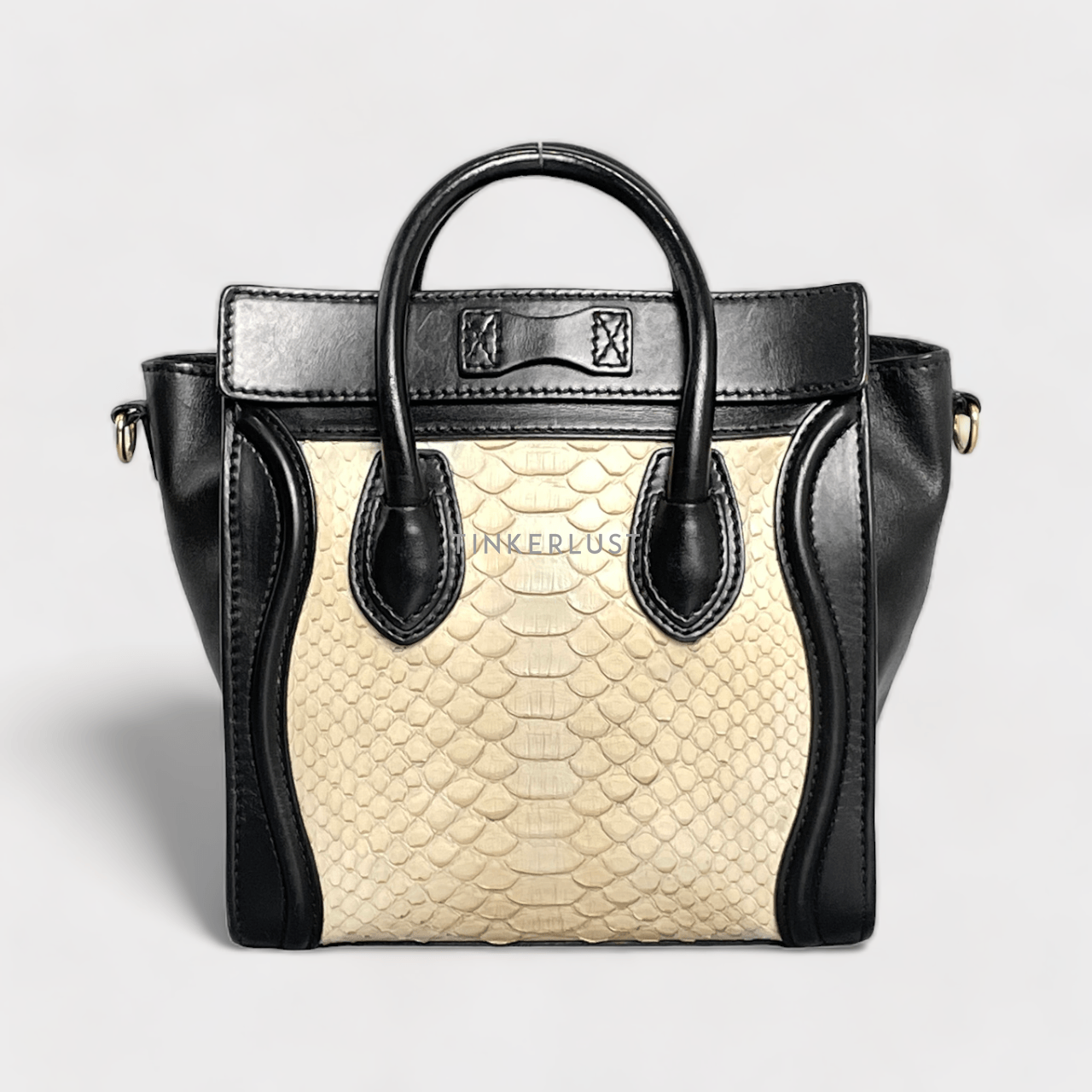 Celine Beige & Black Python Nano Luggage Tote Bag