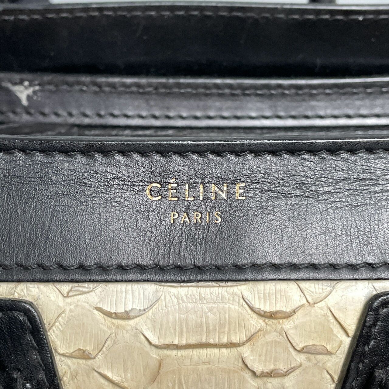 Celine Beige & Black Python Nano Luggage Tote Bag