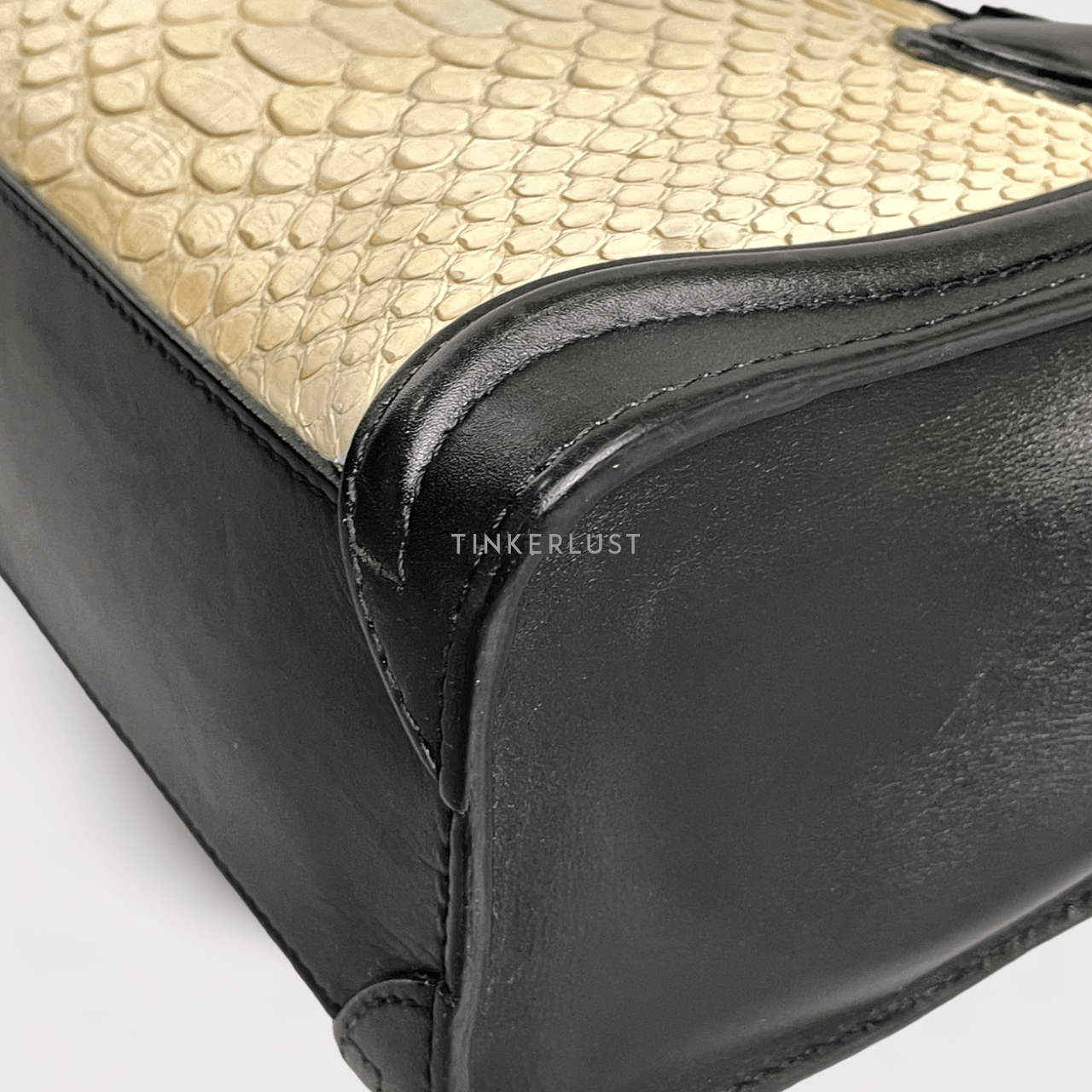 Celine Beige & Black Python Nano Luggage Tote Bag