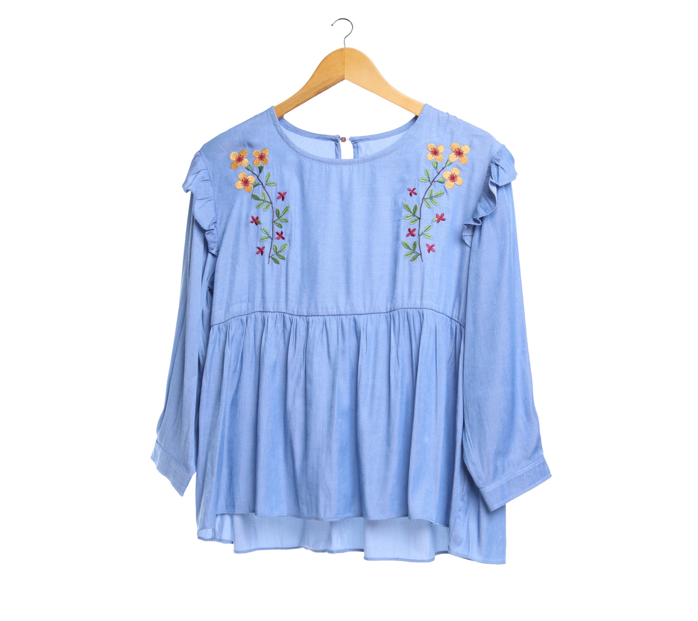 Cotton Ink Blue Embroidery Blouse