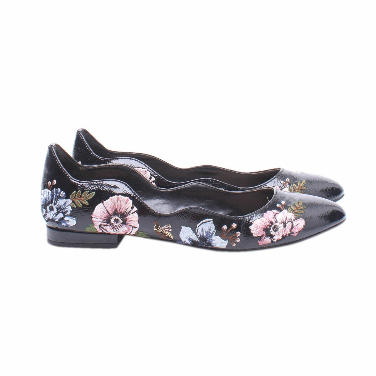 Charles & Keith Black Floral Flats