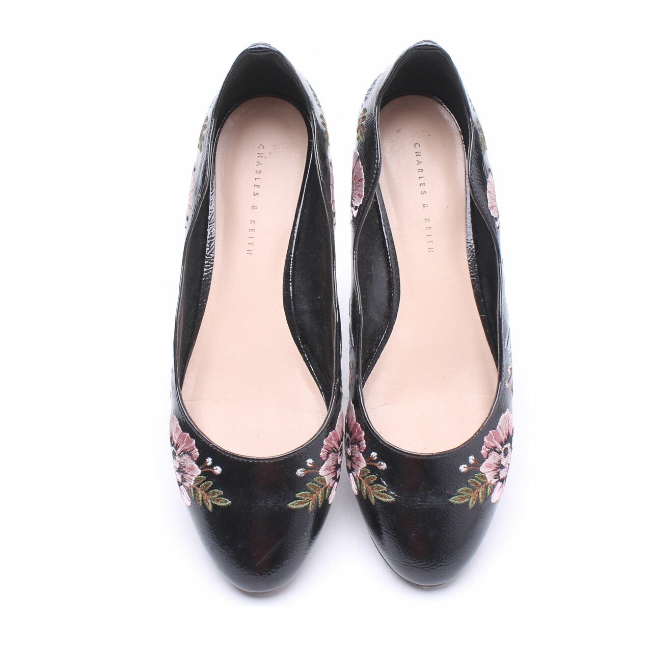 Charles & Keith Black Floral Flats