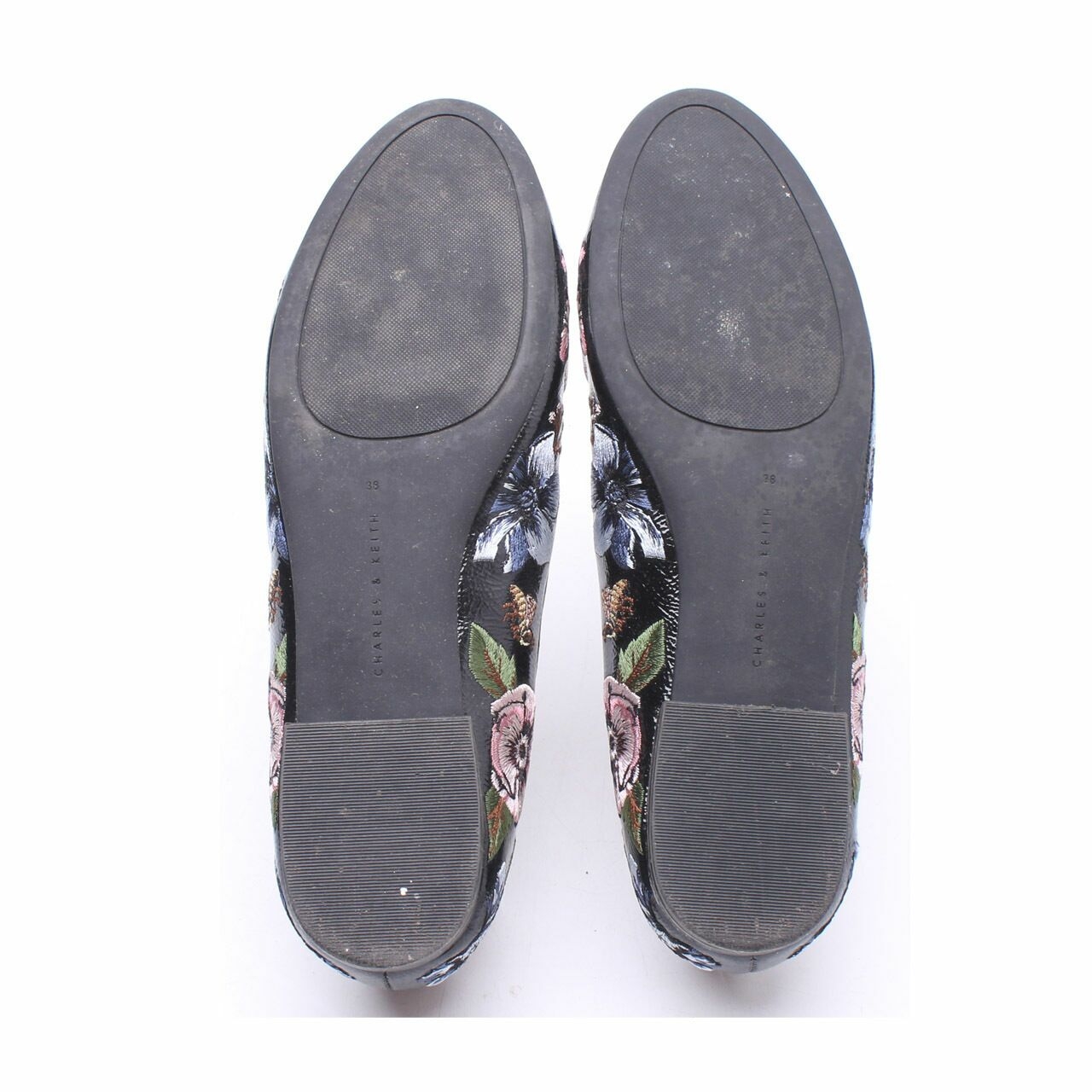 Charles & Keith Black Floral Flats