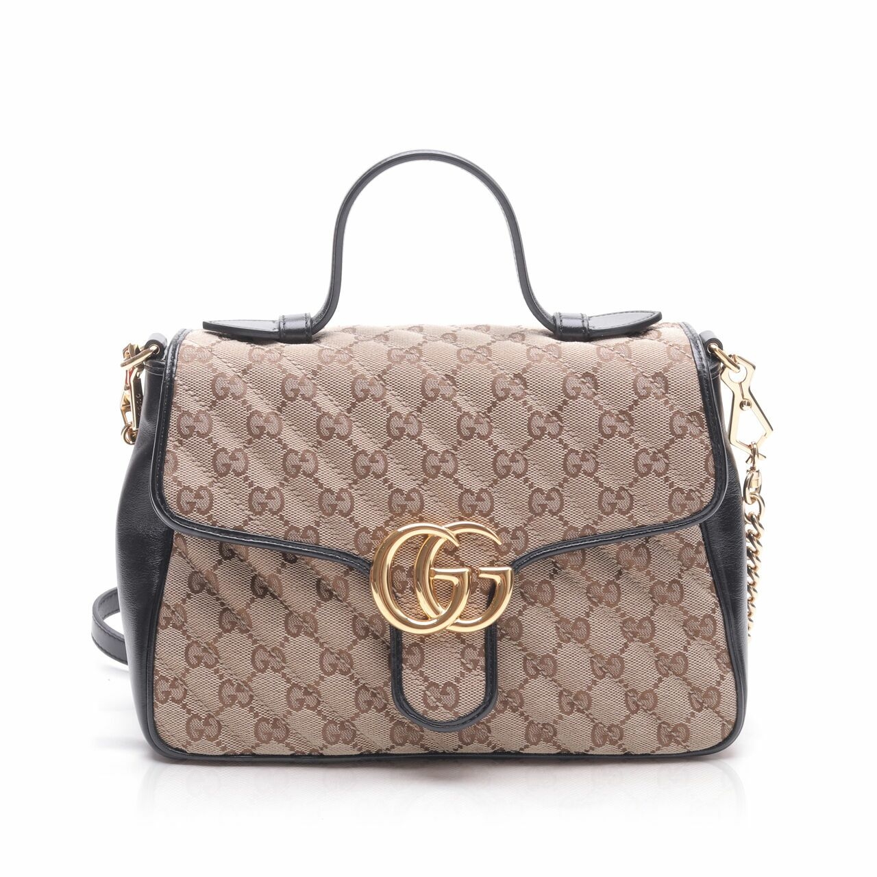 Gucci Monogram Matelasse GG Marmont Beige Black Top Handle Satchel Bag