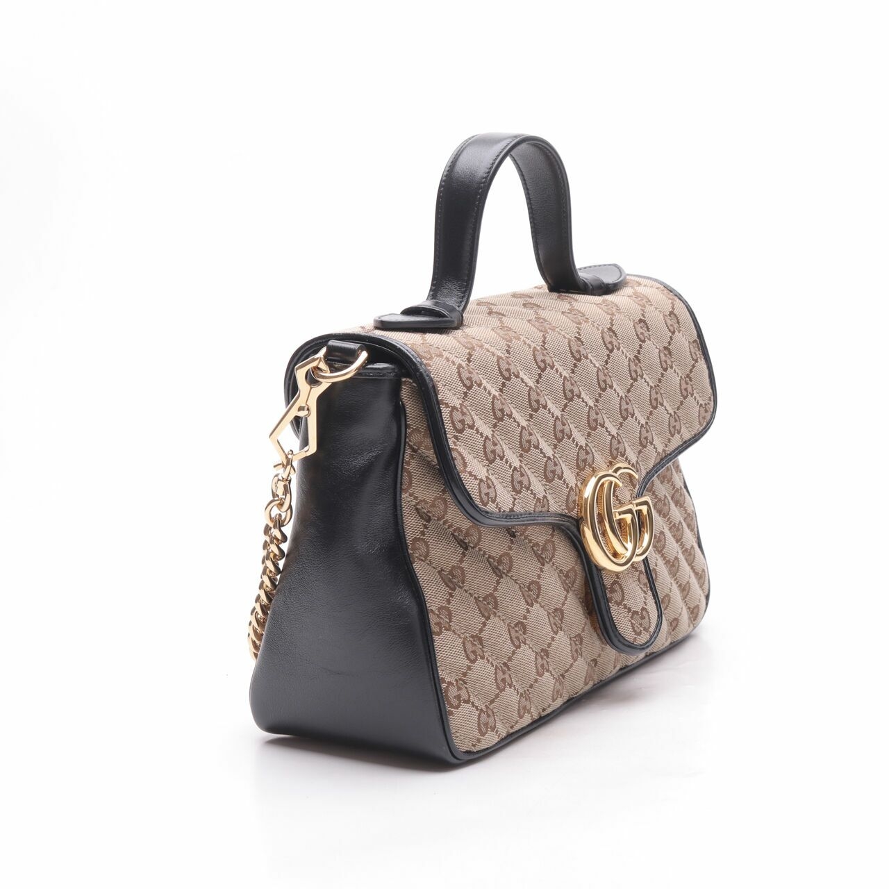 Gucci Monogram Matelasse GG Marmont Beige Black Top Handle Satchel Bag