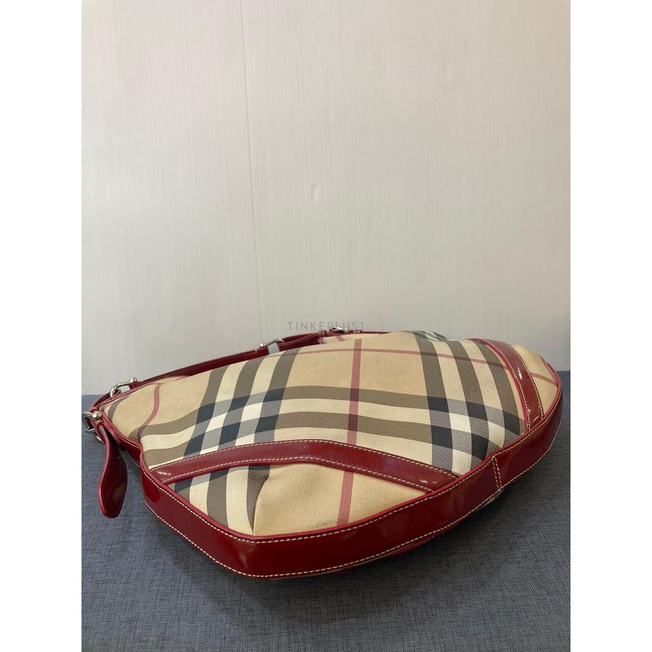 Burberry Hobo Nova Check Red Shoulder Bag 