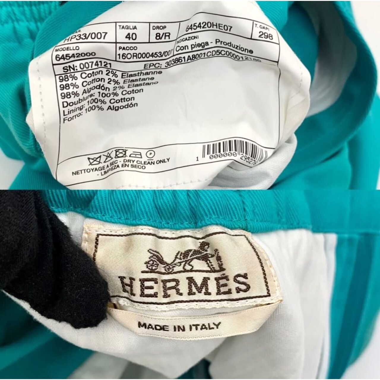 Hermes Turquoise Long Pants