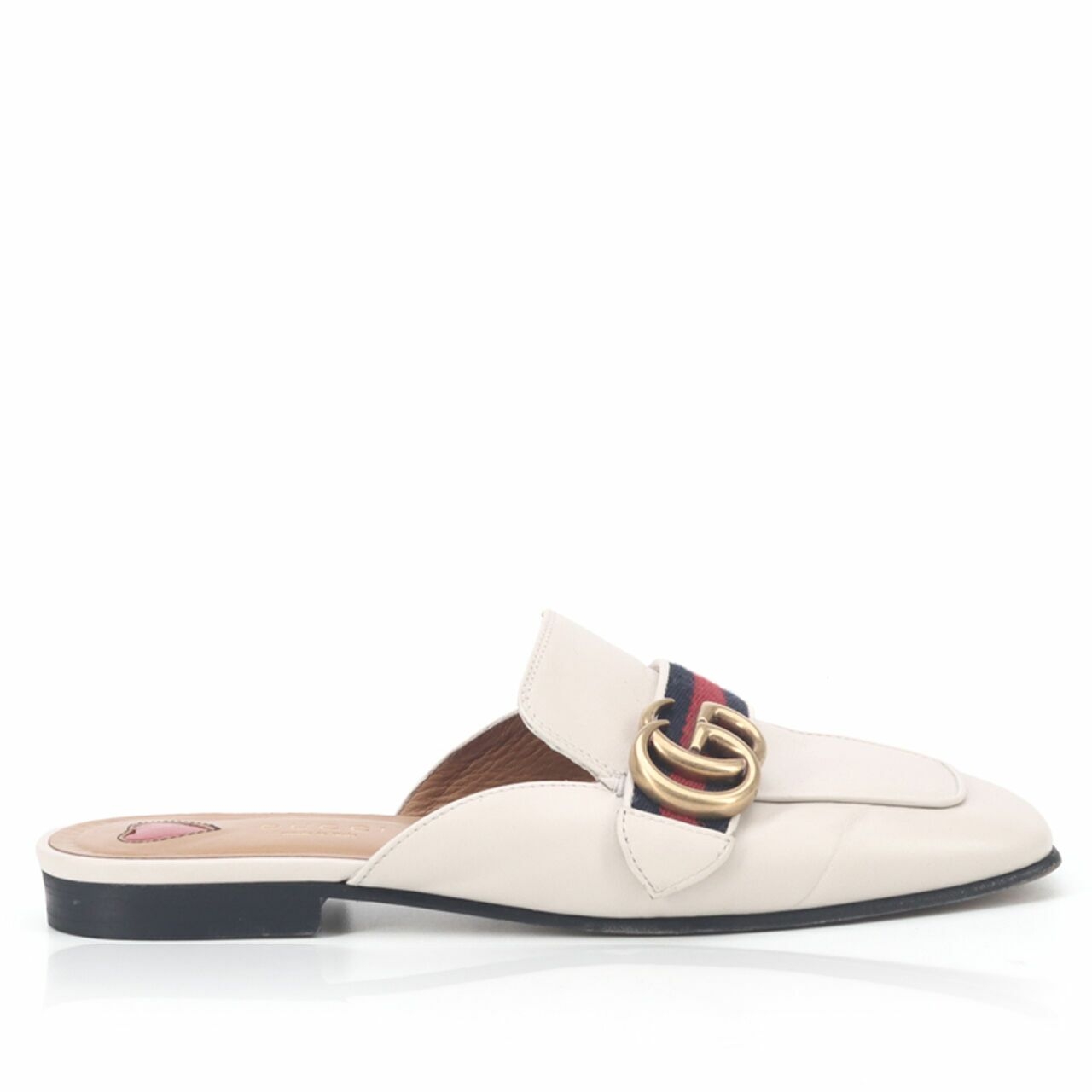 GUCCI Calfskin Web Womens Peyton GG Slippers  White