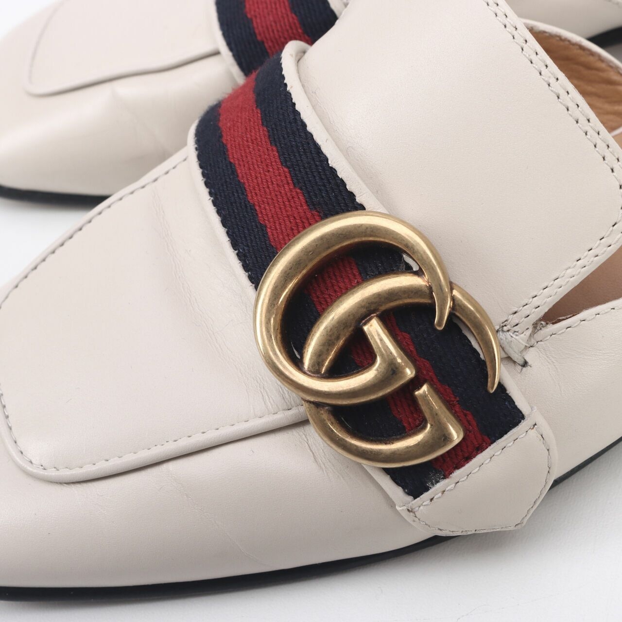 GUCCI Calfskin Web Womens Peyton GG Slippers  White