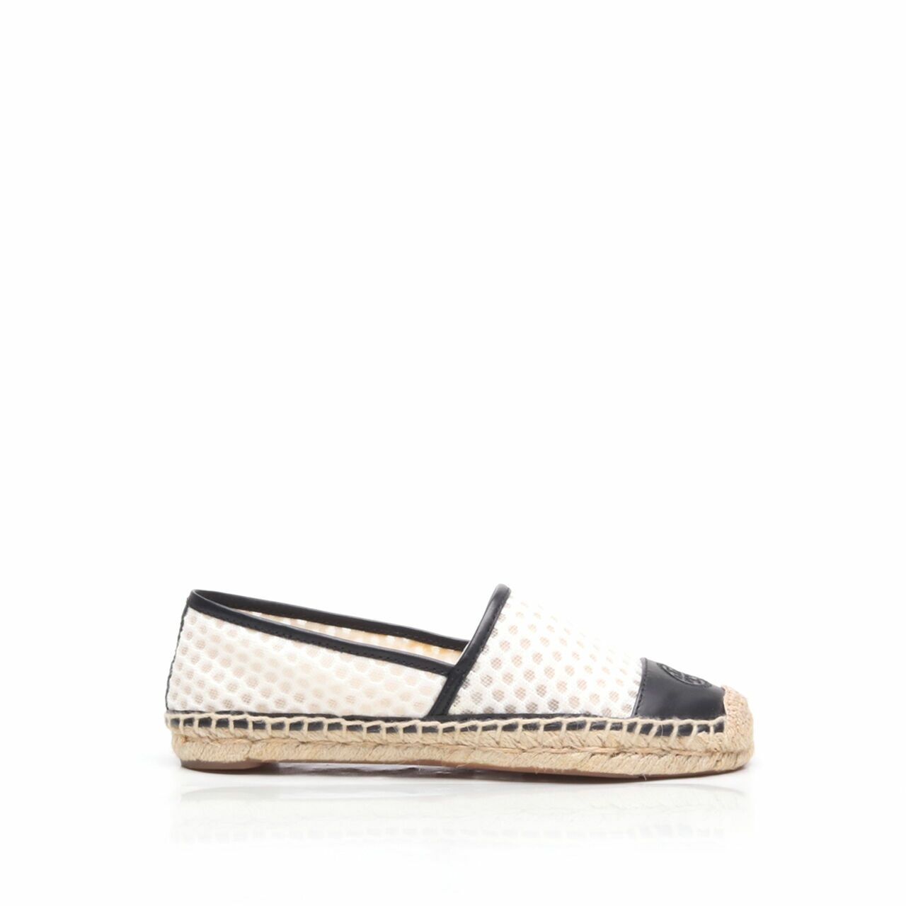 Tory Burch White & Black Grenada A-line Espadrilles Mesh/Veg Leather Flats