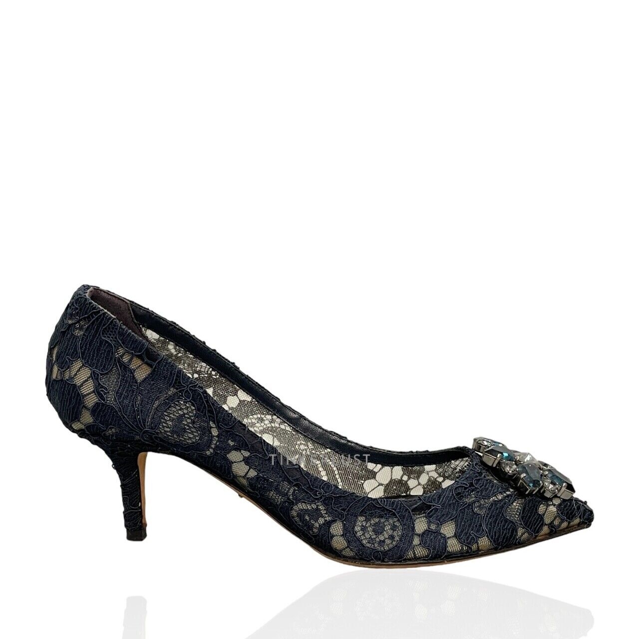 Dolce & Gabbana Crystal Embellished Lace Navy Pumps