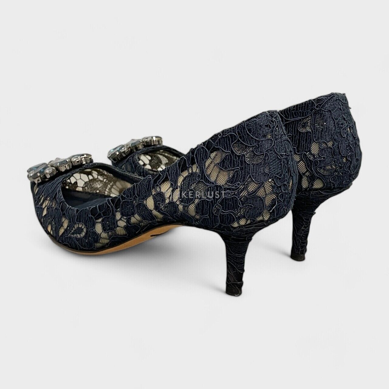 Dolce & Gabbana Crystal Embellished Lace Navy Pumps