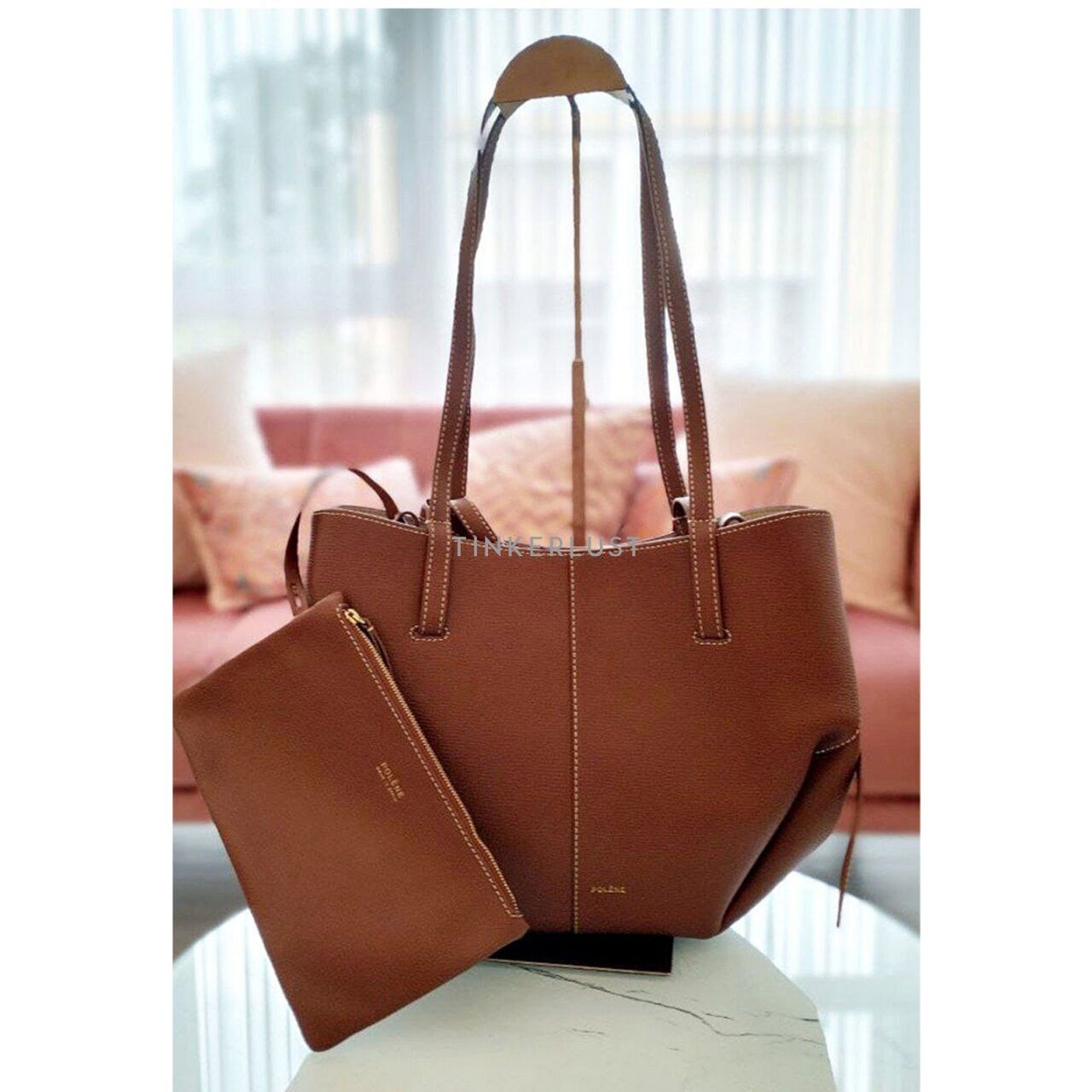 Polene Cyme Mini Cognac Shoulder Bag