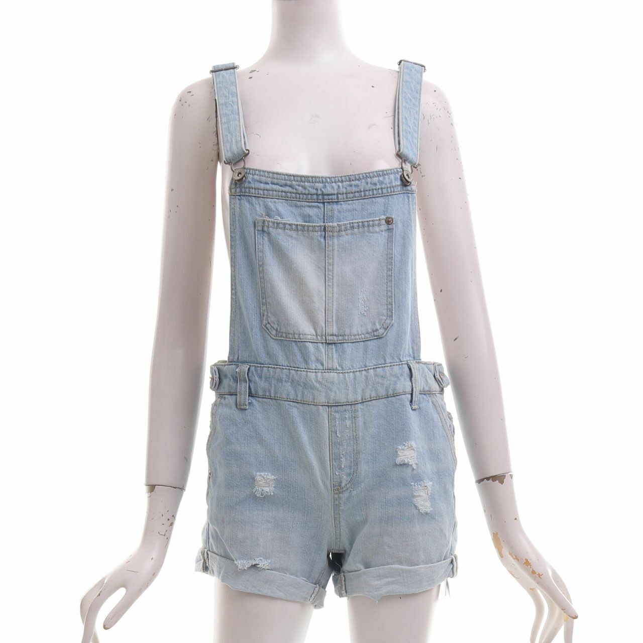 Bershka Light Blue Washed Ripped Jumpsuit