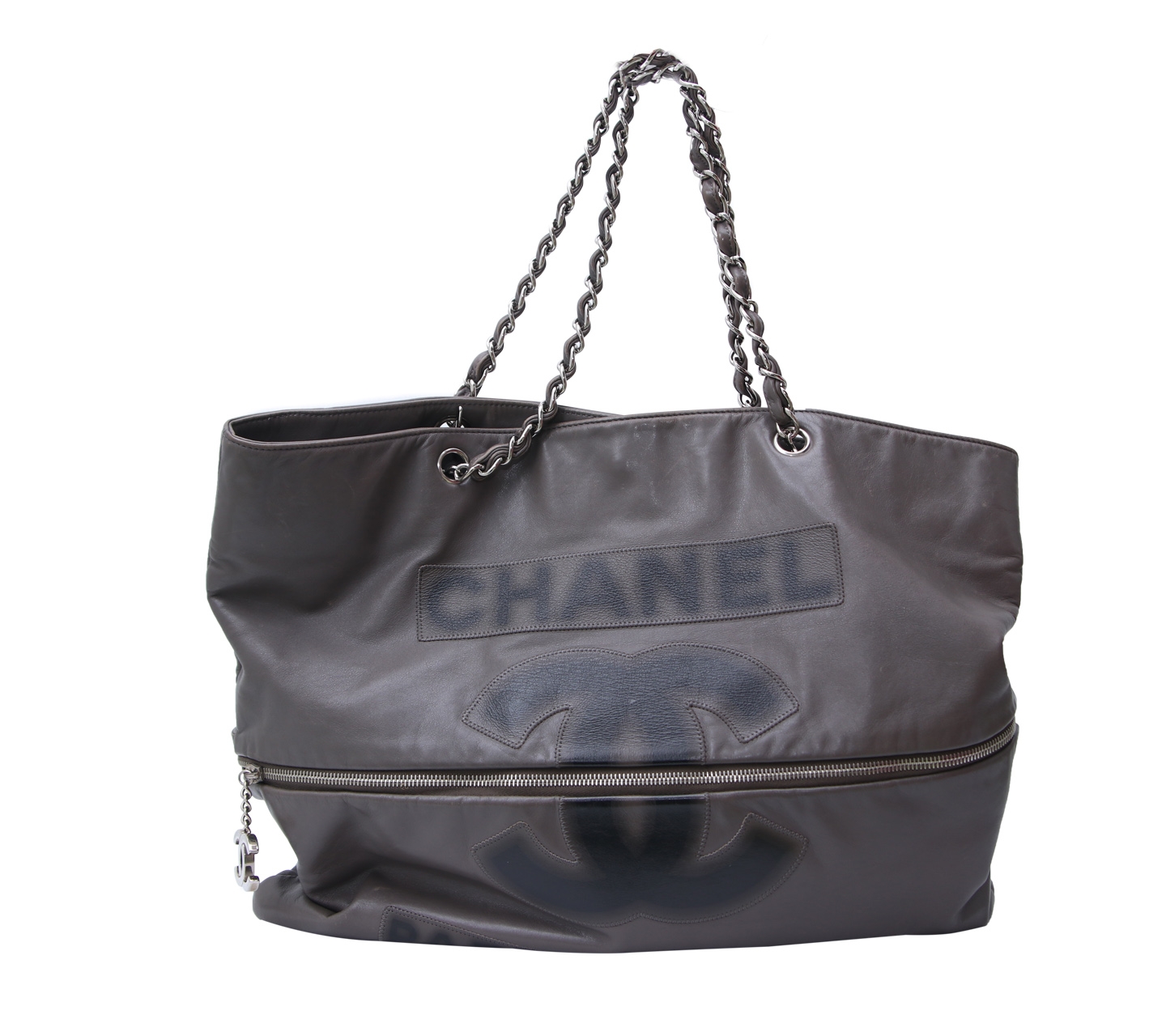 Chanel Grey Vintage Leather Tote Bag