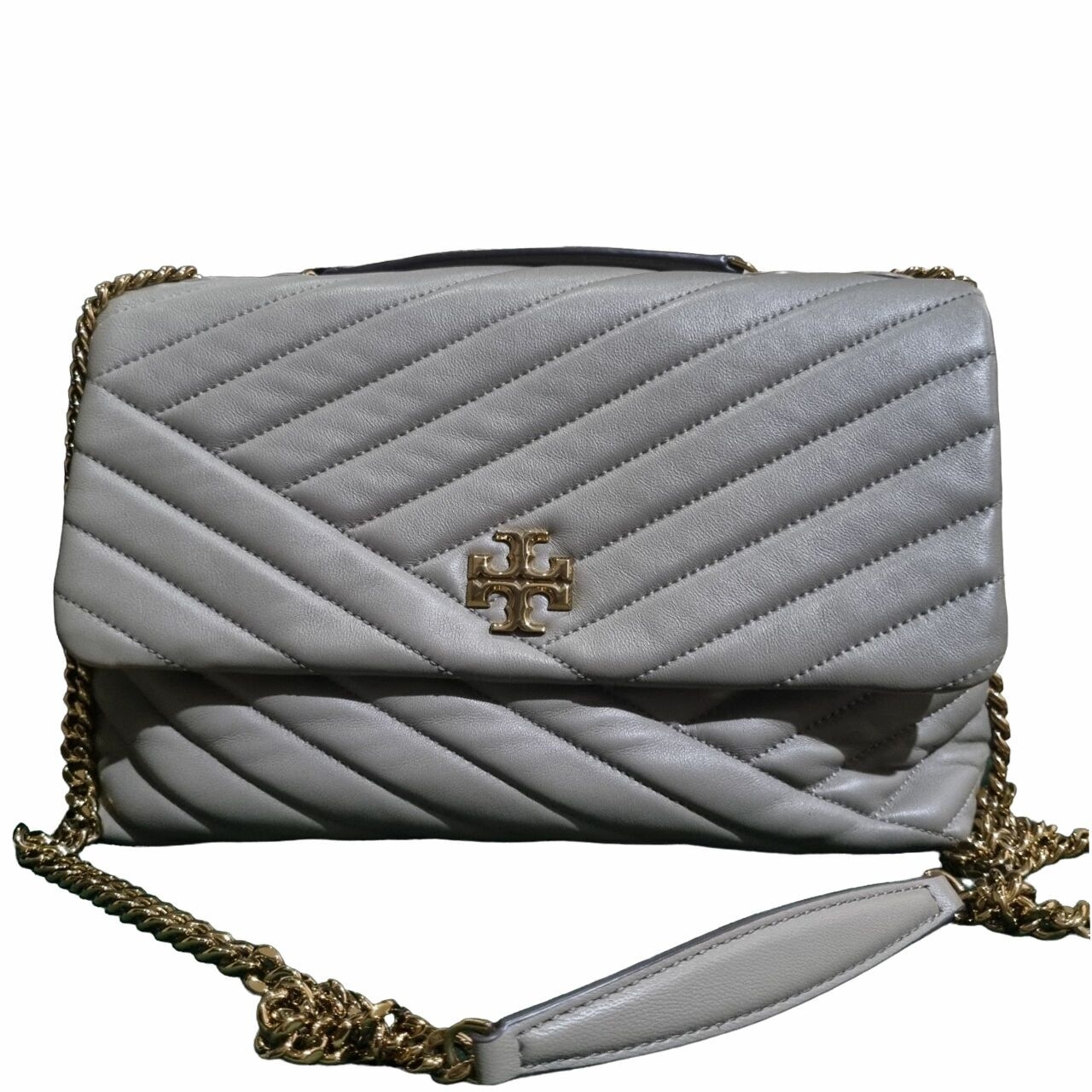 Tory Burch Kira Chevron Flap Chain Shoulder Bag Gray Heron