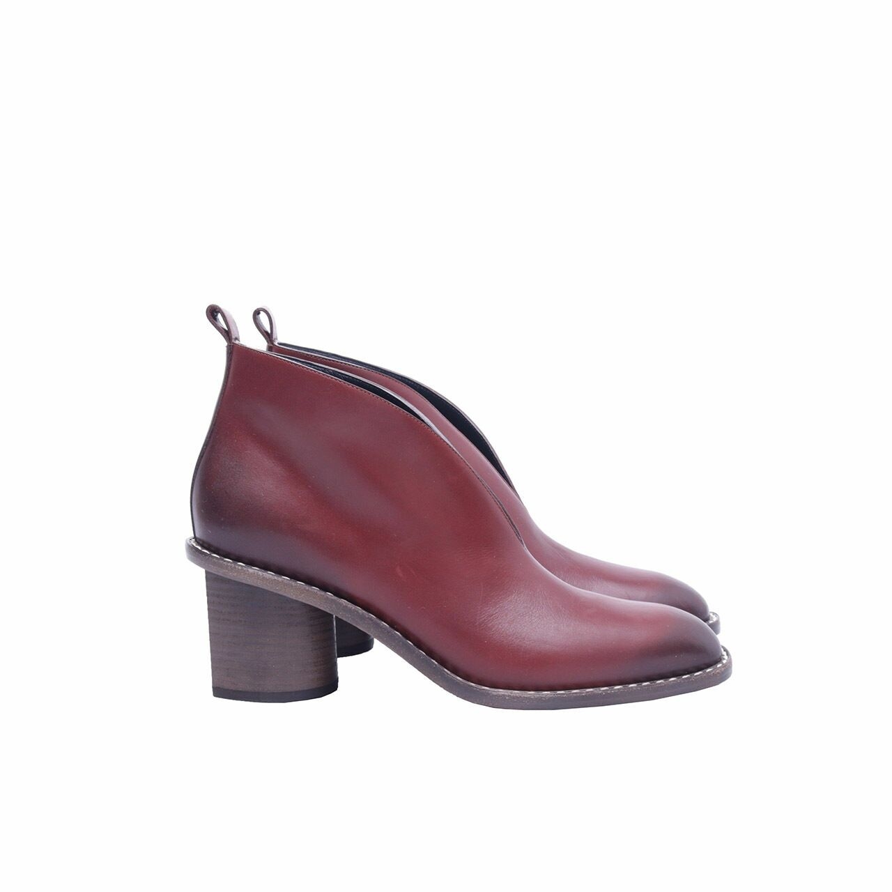 Celine Burgundy Barrel Heel V Ankle Boots