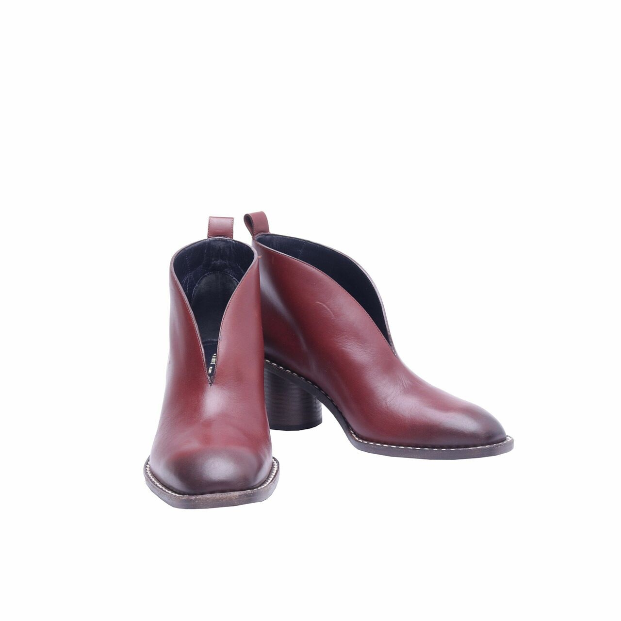 Celine Burgundy Barrel Heel V Ankle Boots