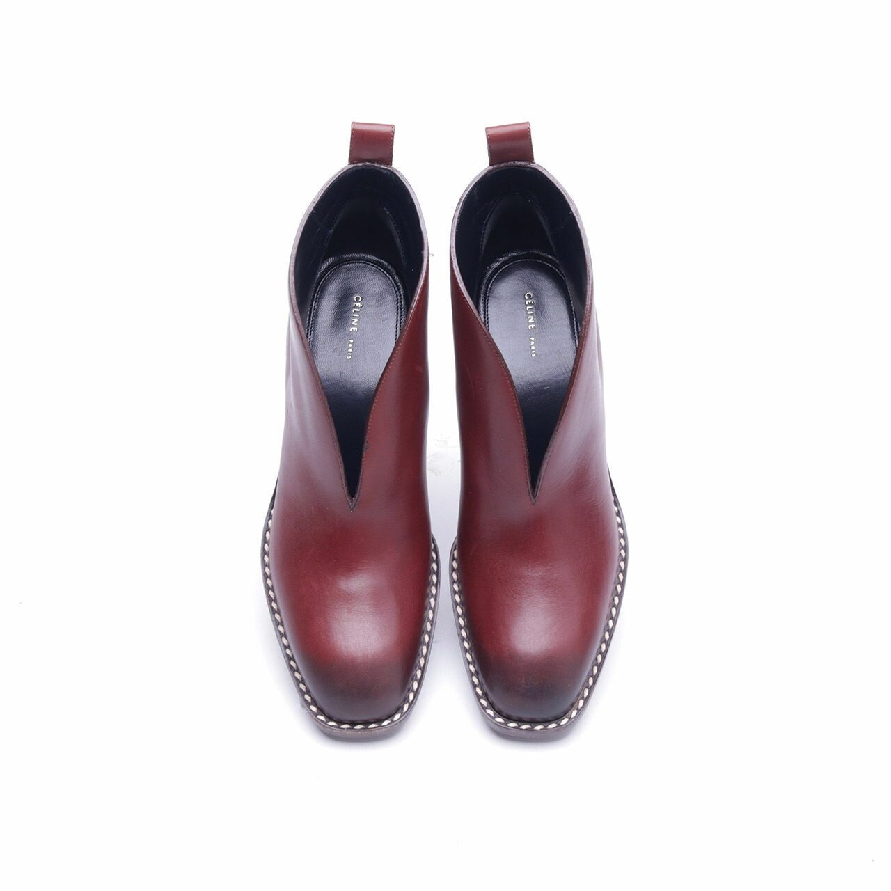 Celine Burgundy Barrel Heel V Ankle Boots