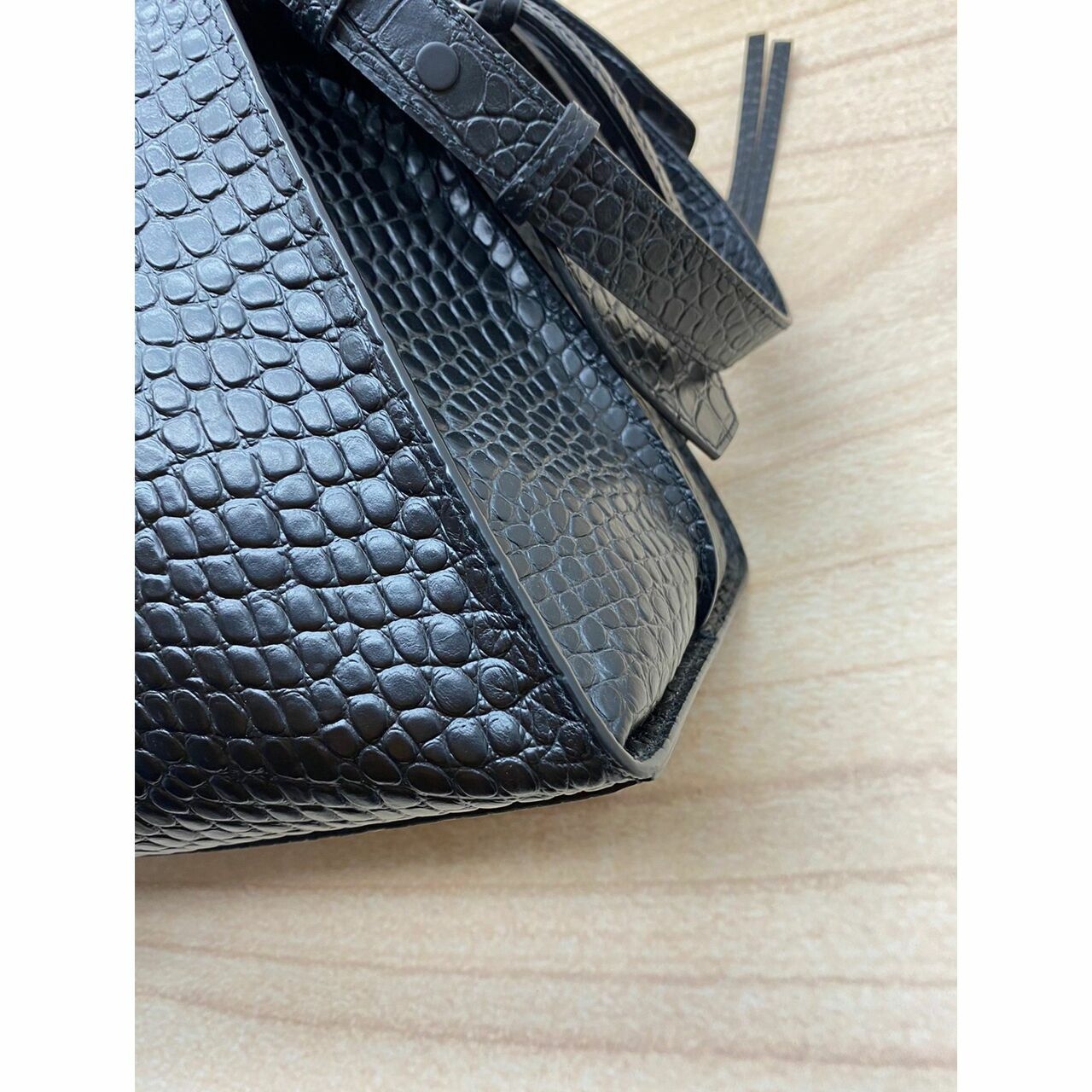 Balenciaga Neo Classic M Semi Matte Embossed Croc Calfskin Black Satchel