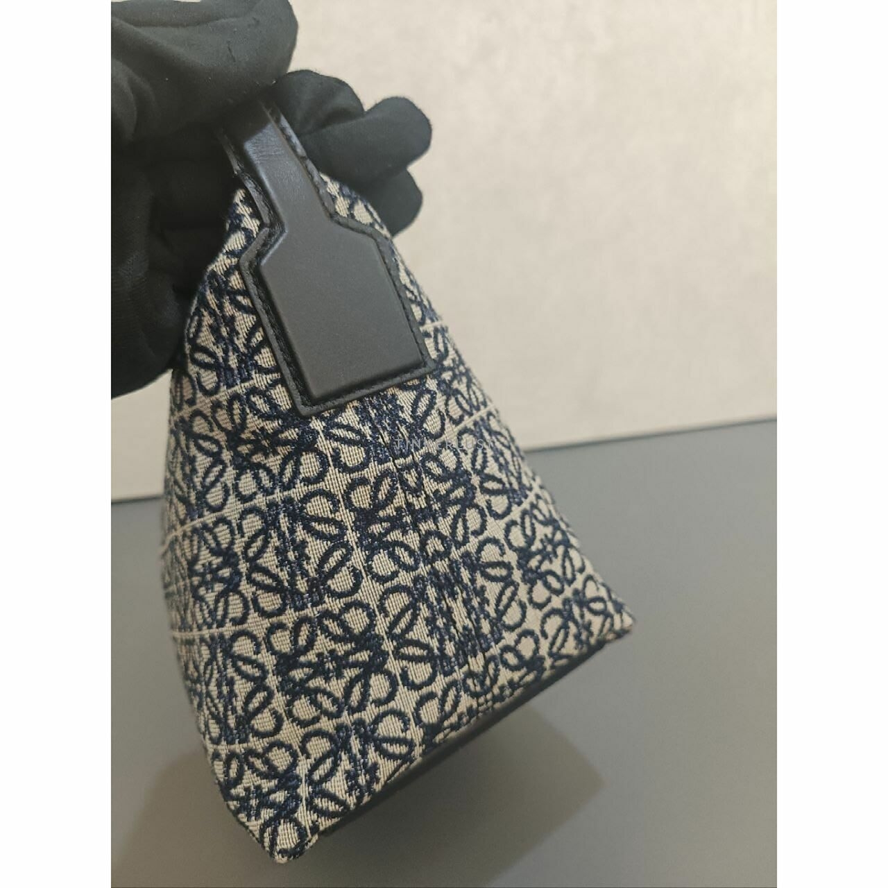 Loewe Small Cubi Bag in Anagram Jacquard and Calfskin Black/Navy Shoulder Bag