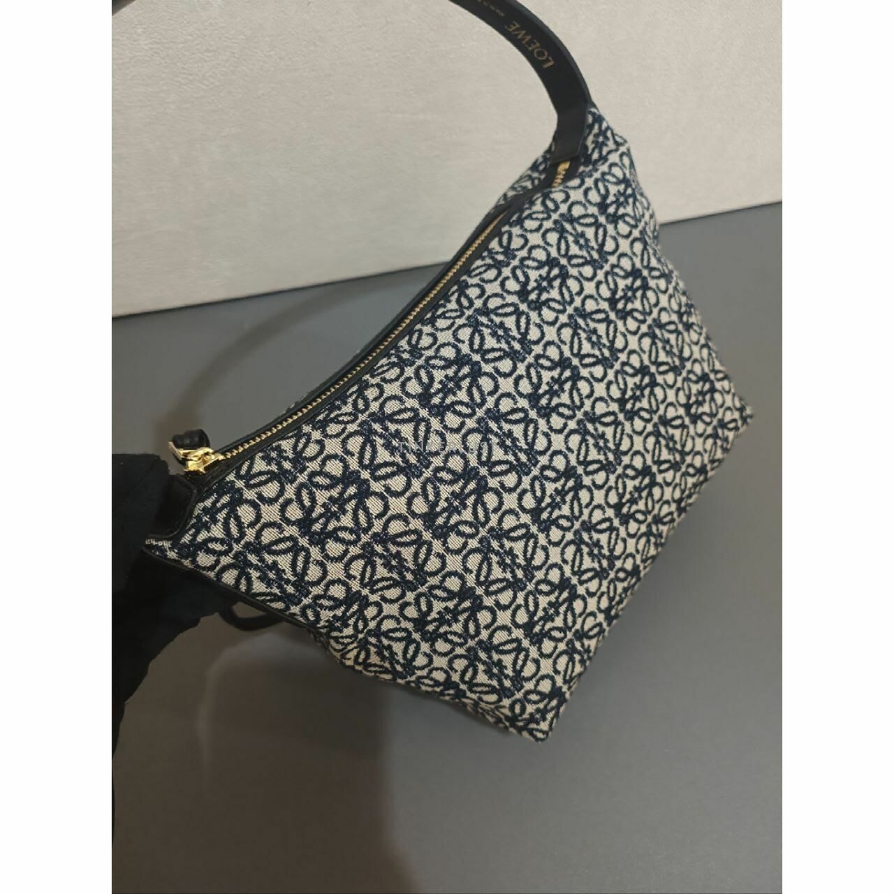 Loewe Small Cubi Bag in Anagram Jacquard and Calfskin Black/Navy Shoulder Bag