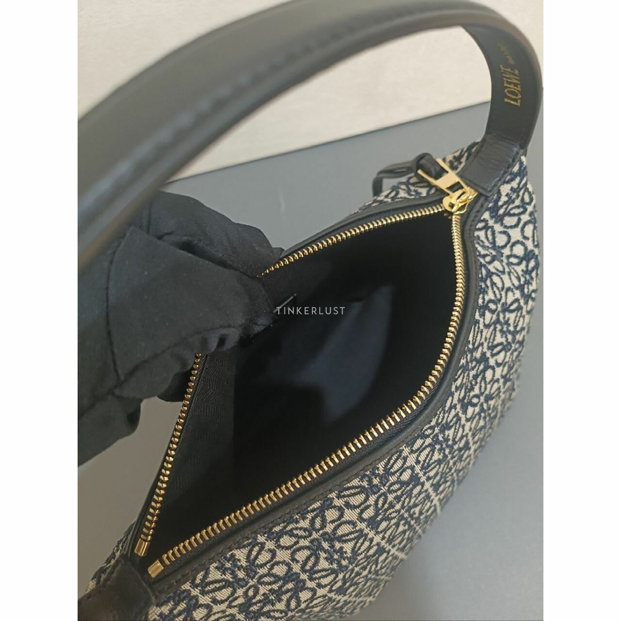 Loewe Small Cubi Bag in Anagram Jacquard and Calfskin Black/Navy Shoulder Bag