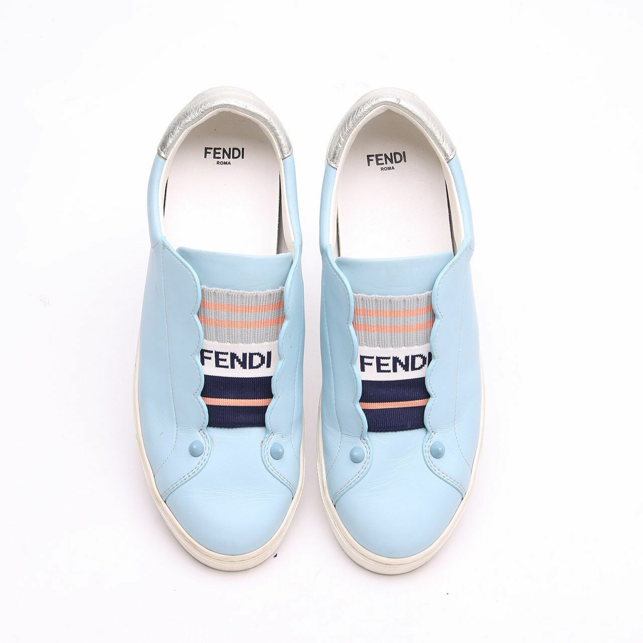 Fendi Rockoko Leather Blue Slip-On Sneakers