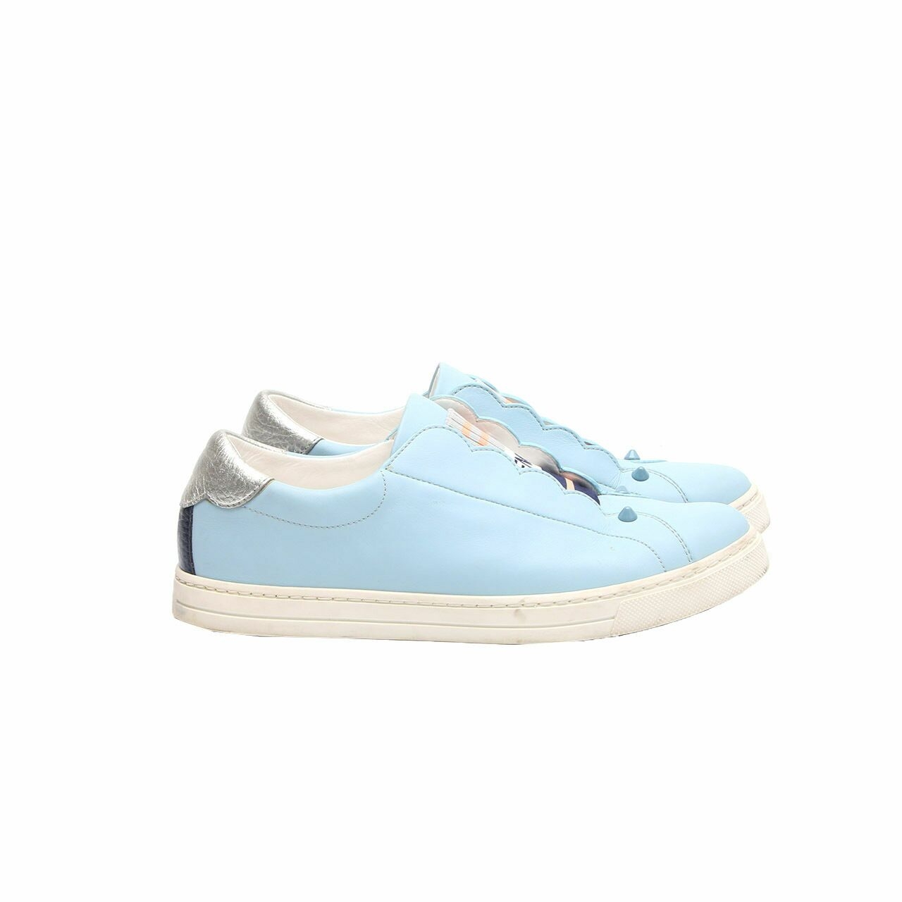 Fendi Rockoko Leather Blue Slip-On Sneakers