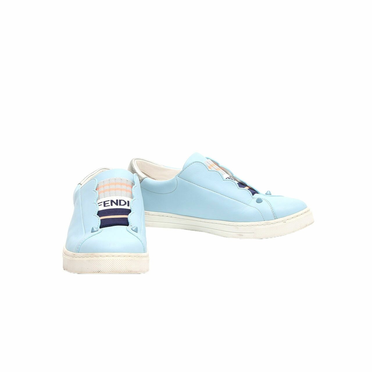 Fendi Rockoko Leather Blue Slip-On Sneakers