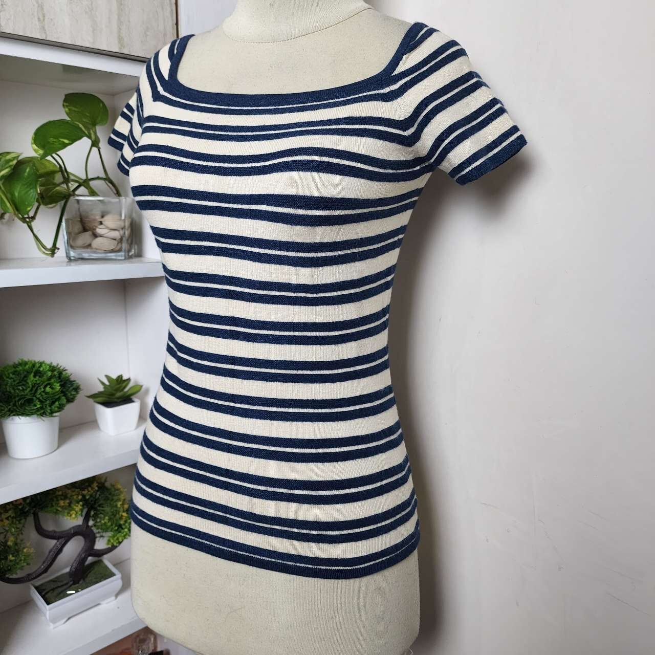 Ralph Lauren Navy & Cream Stripes Short Sleeve Blouse