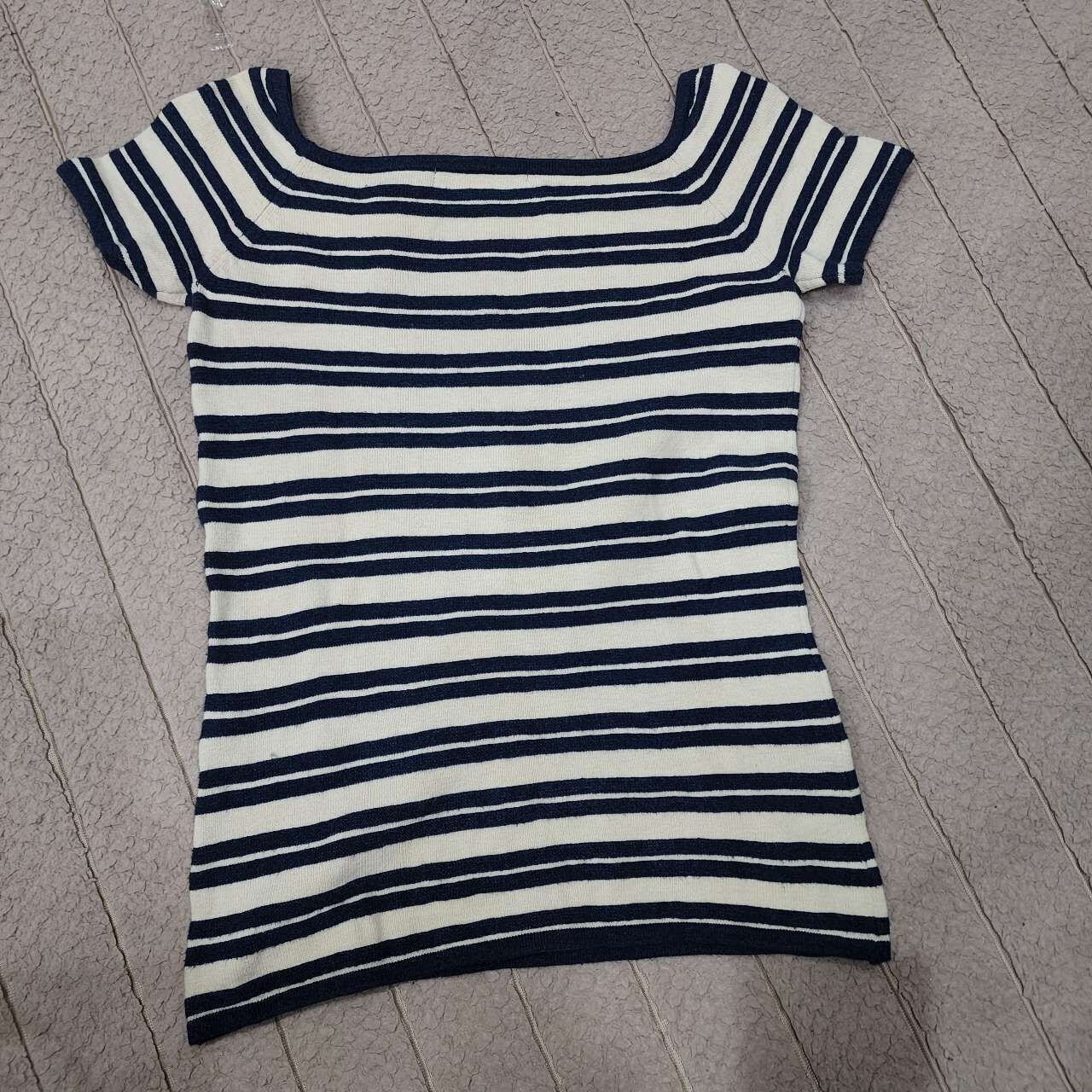 Ralph Lauren Navy & Cream Stripes Short Sleeve Blouse