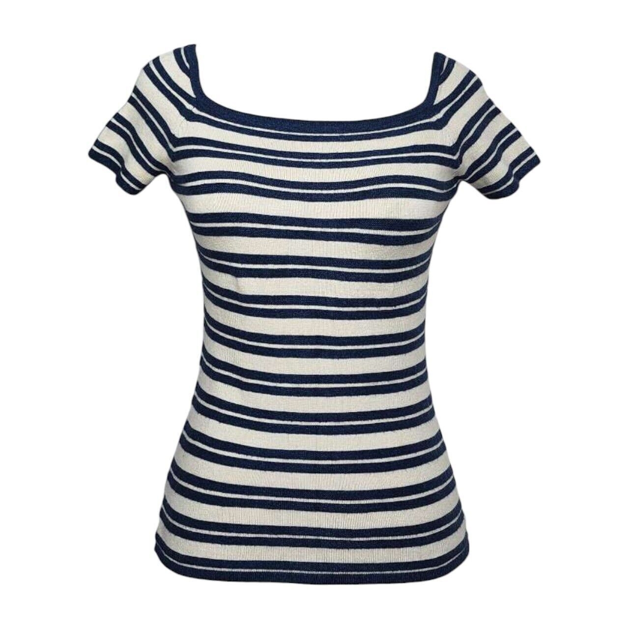 Ralph Lauren Navy & Cream Stripes Short Sleeve Blouse