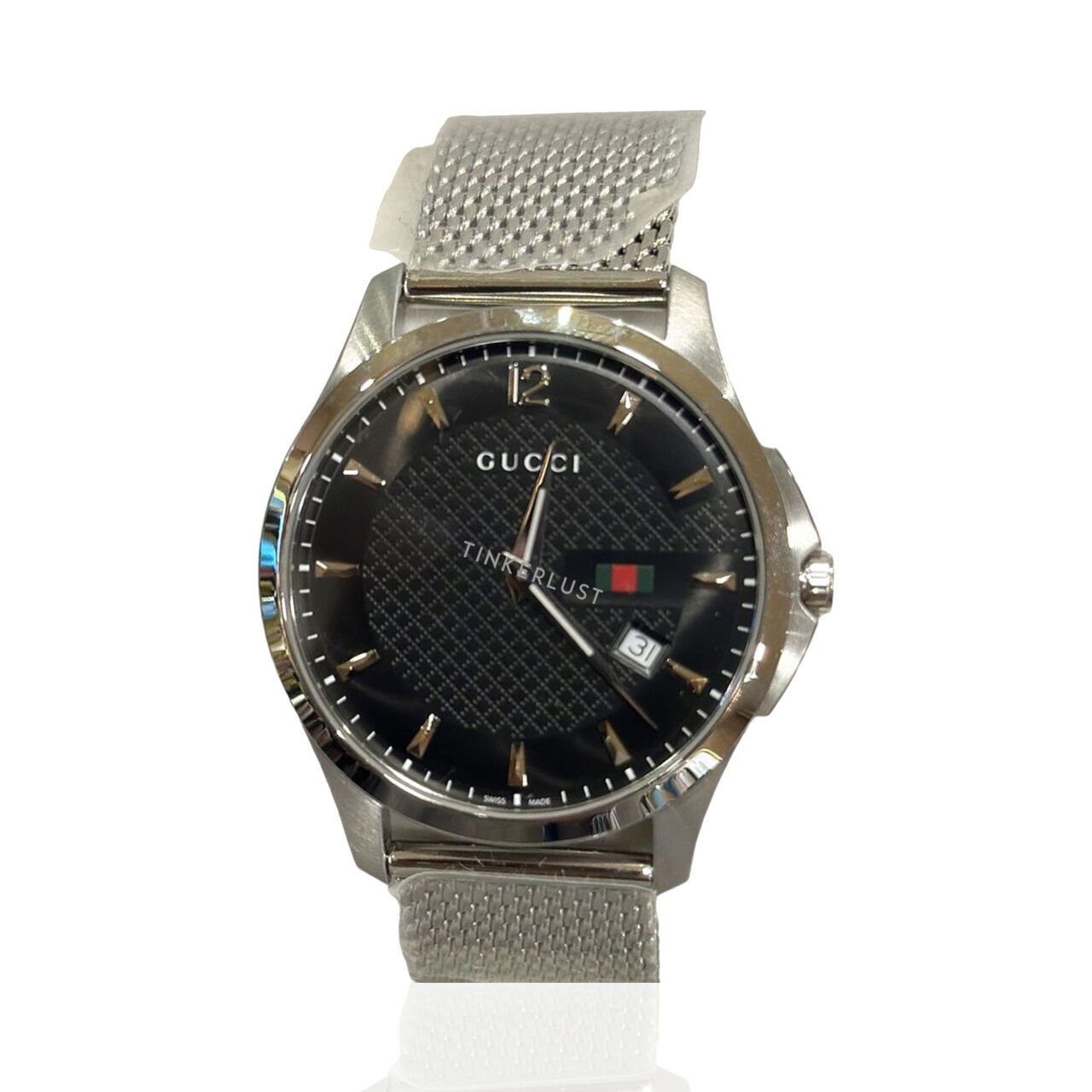 Gucci YA126308 G Timeless Black Dial Stainless Steel Mesh Watch 