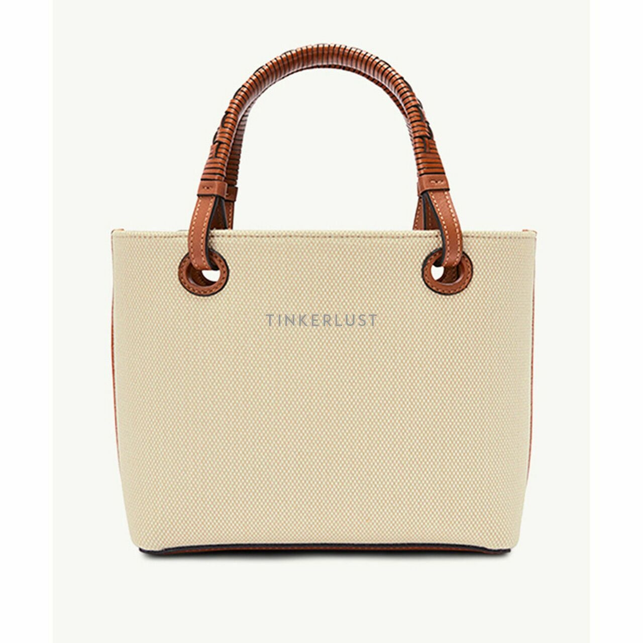 Loewe Mini Anagram Tote Bag in Ecru/Tan Jacquard and Calfskin Satchel