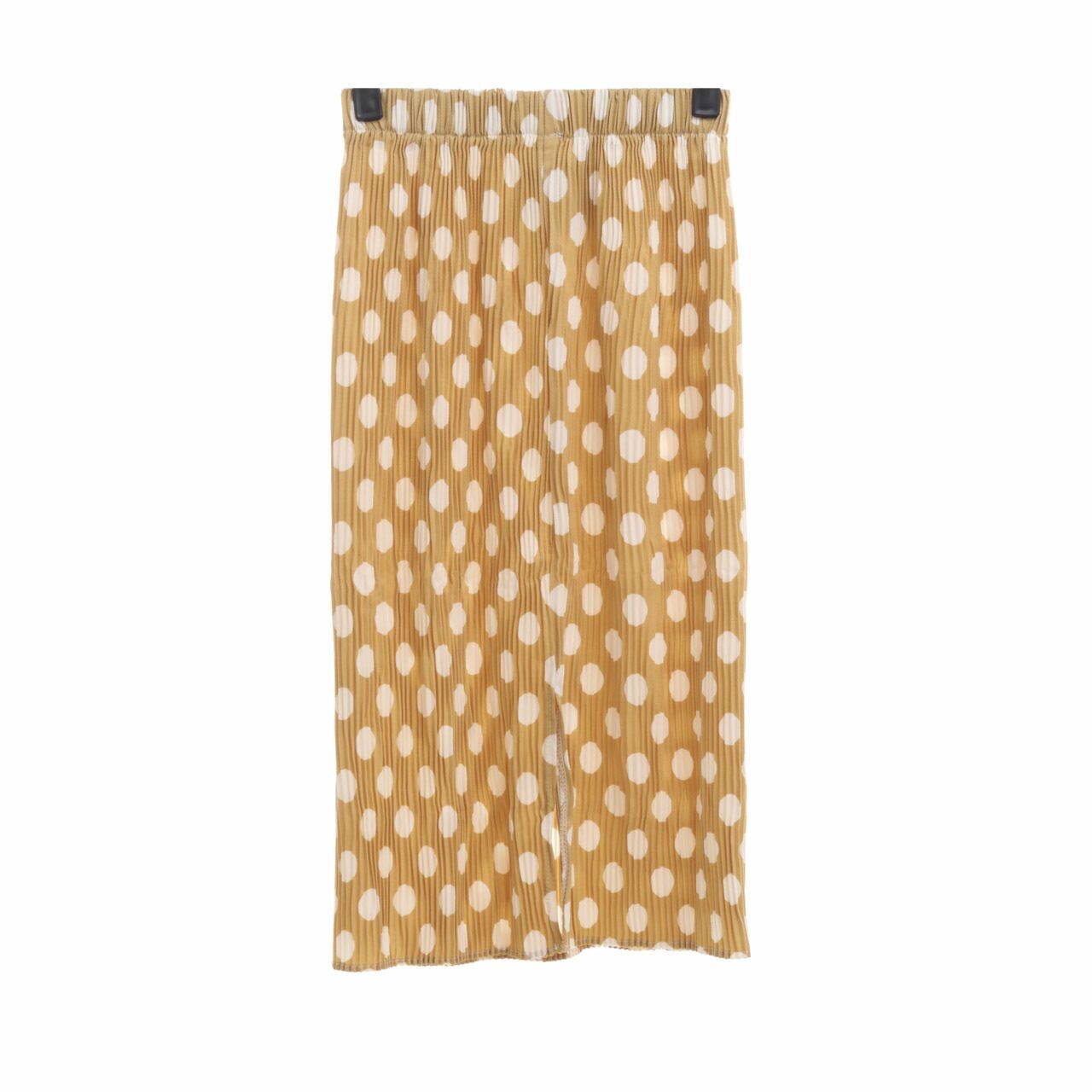 This is April Olive Polkadots Pleats Slit Midi Skirt