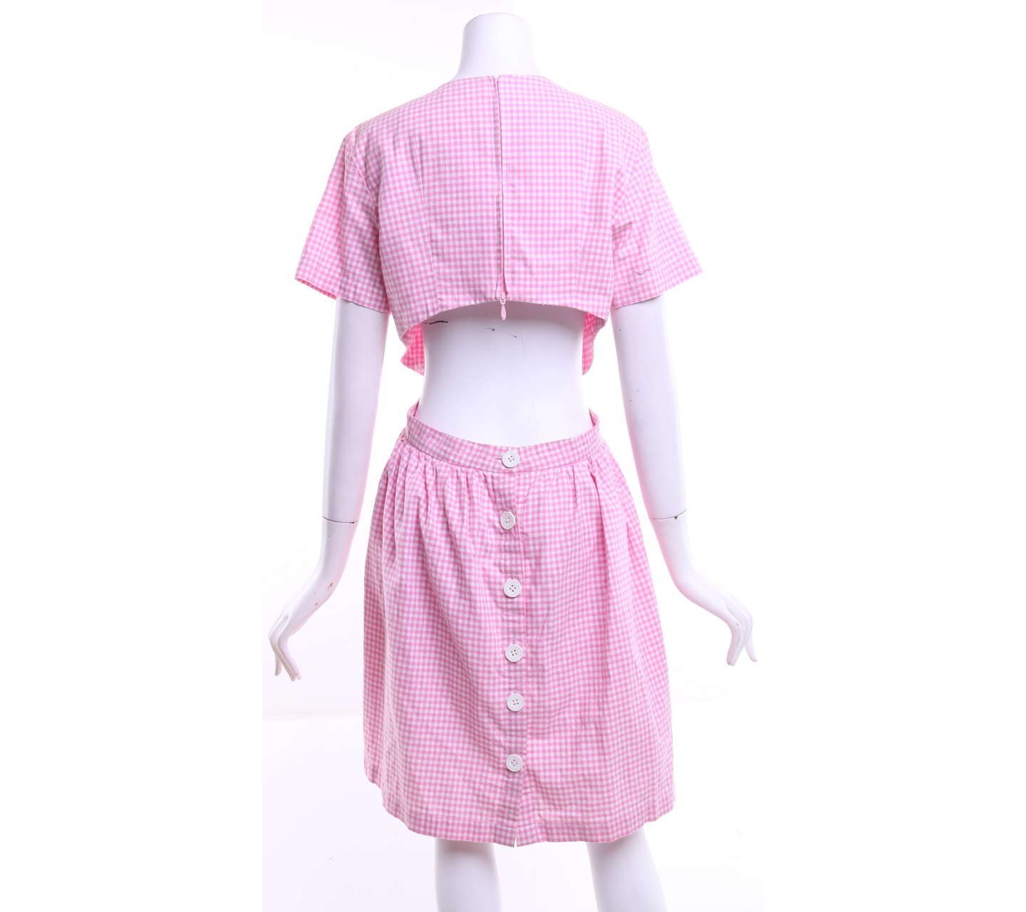 Argyle Oxford Pink And White Plaid Back Cut Out Midi Dress