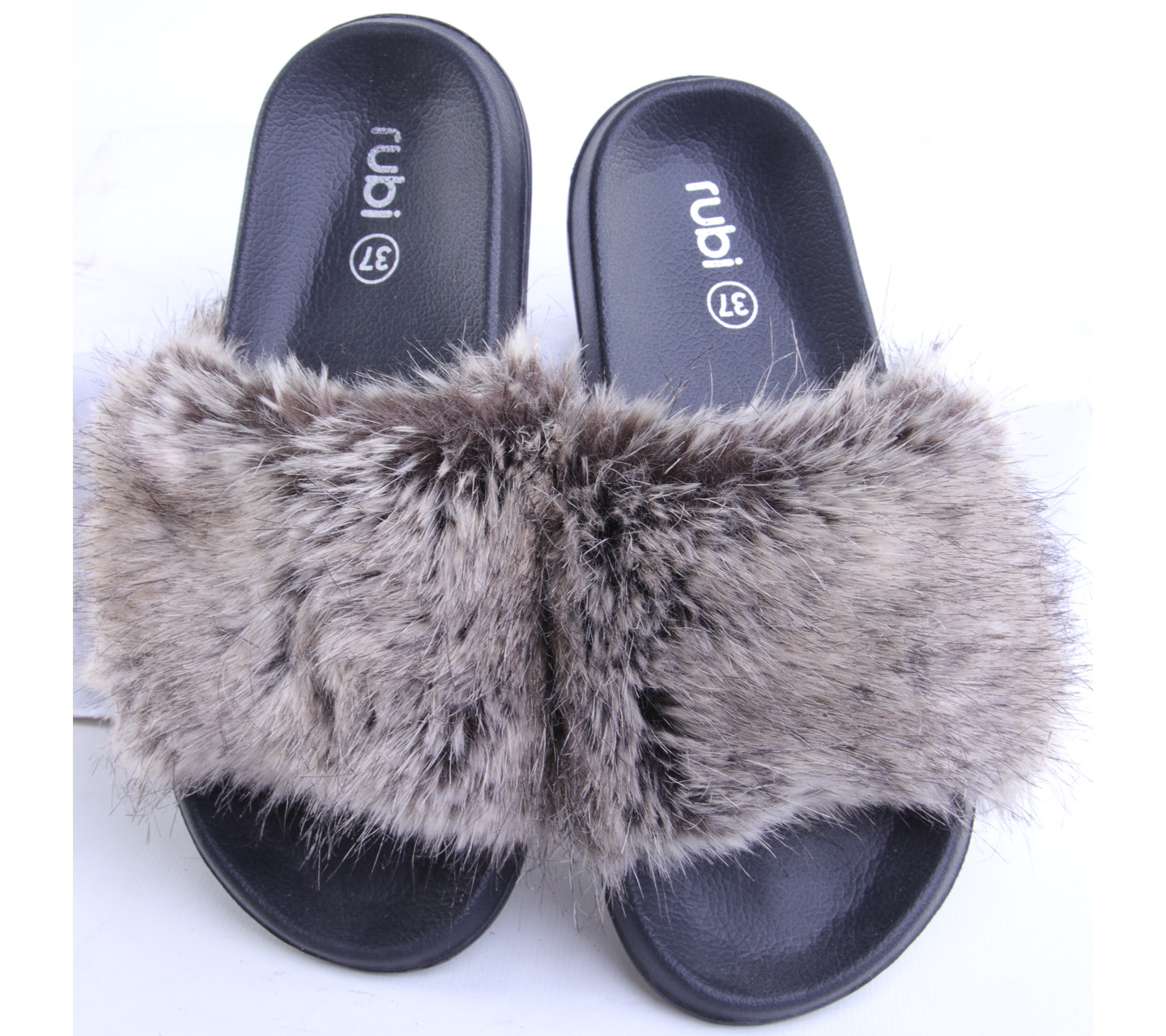 Rubi Black Fur Sandals