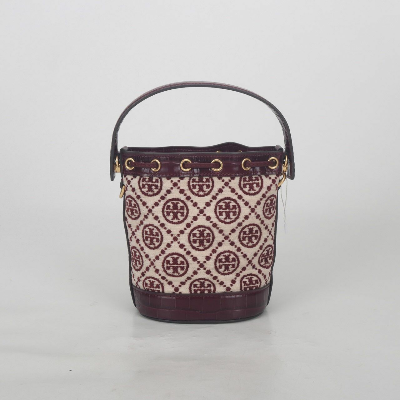 Tory Burch T Monogram Chenille Mini Bucket Bag Claret New Cream Sling Bag