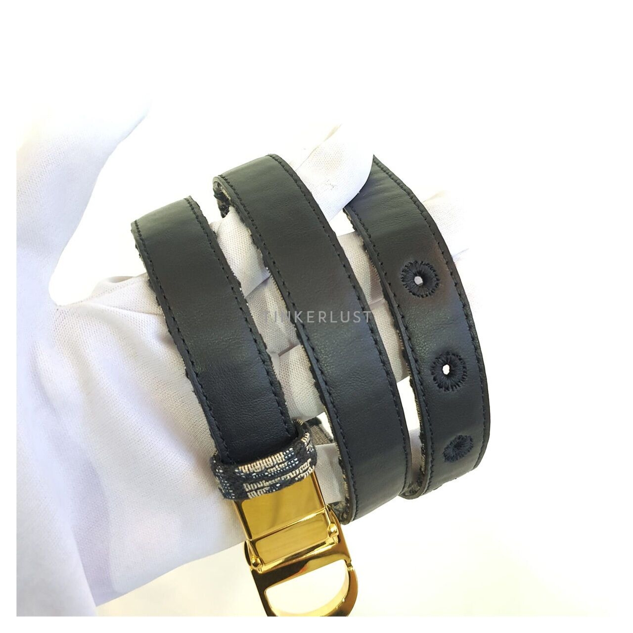 Christian Dior Oblique Navy Leather 20 mm Reversible Belt