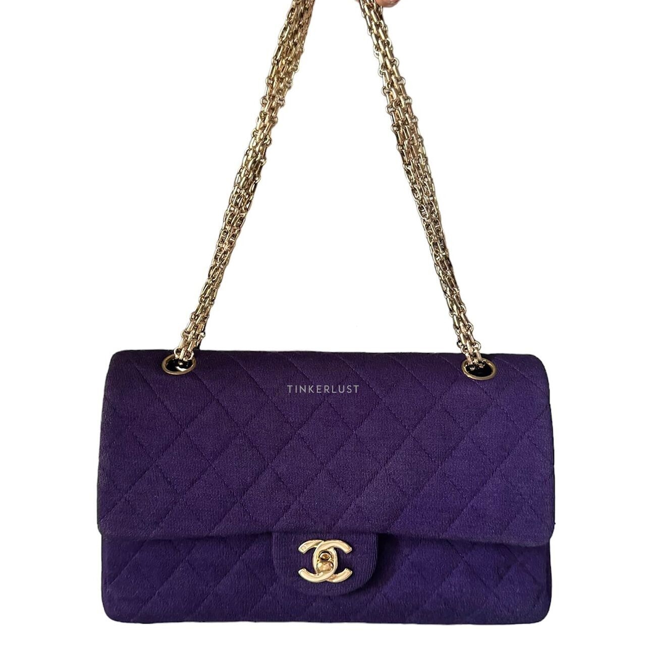 Chanel Medium Purple Jersey Double Flap GHW #6 Shoulder Bag