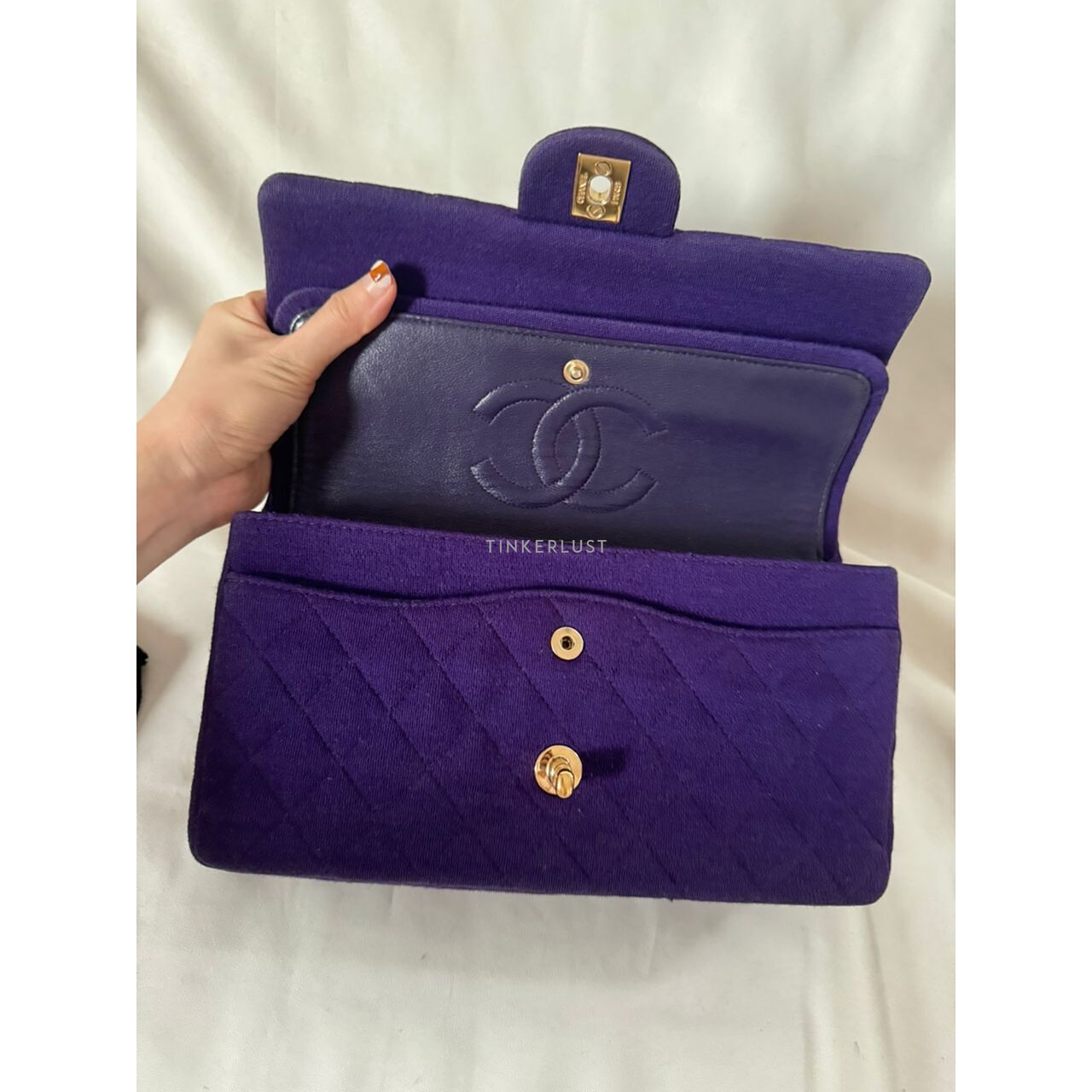 Chanel Medium Purple Jersey Double Flap GHW #6 Shoulder Bag