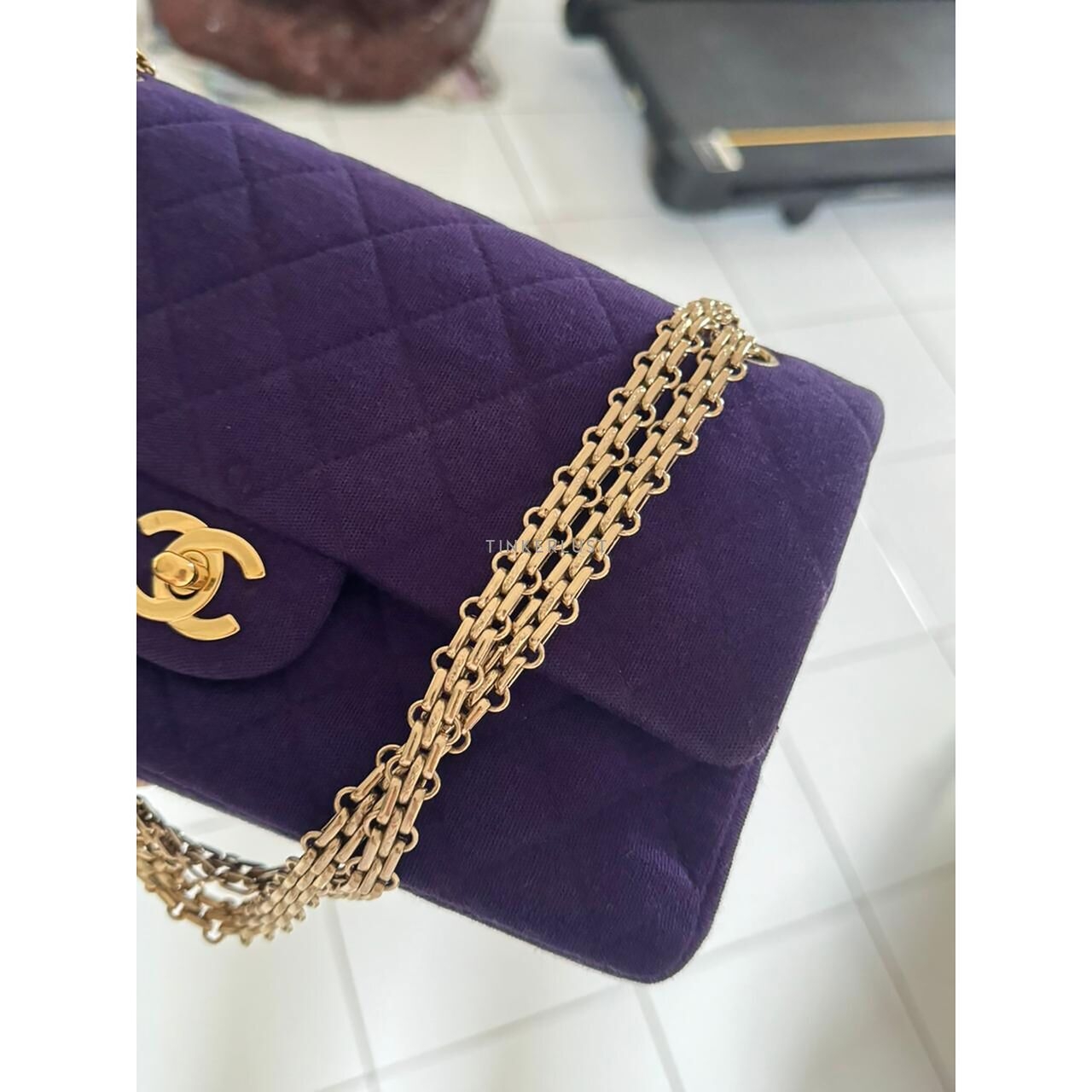 Chanel Medium Purple Jersey Double Flap GHW #6 Shoulder Bag