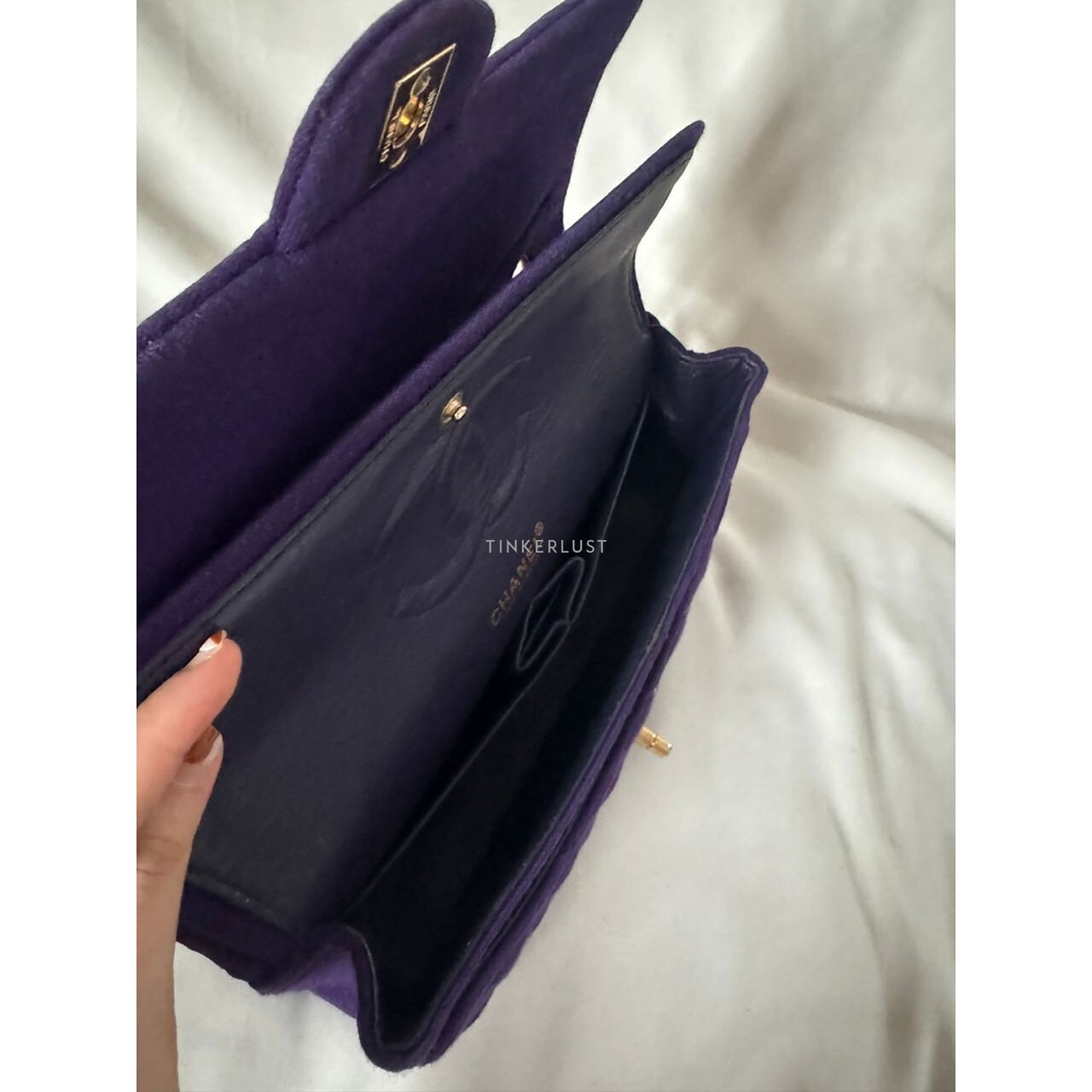 Chanel Medium Purple Jersey Double Flap GHW #6 Shoulder Bag