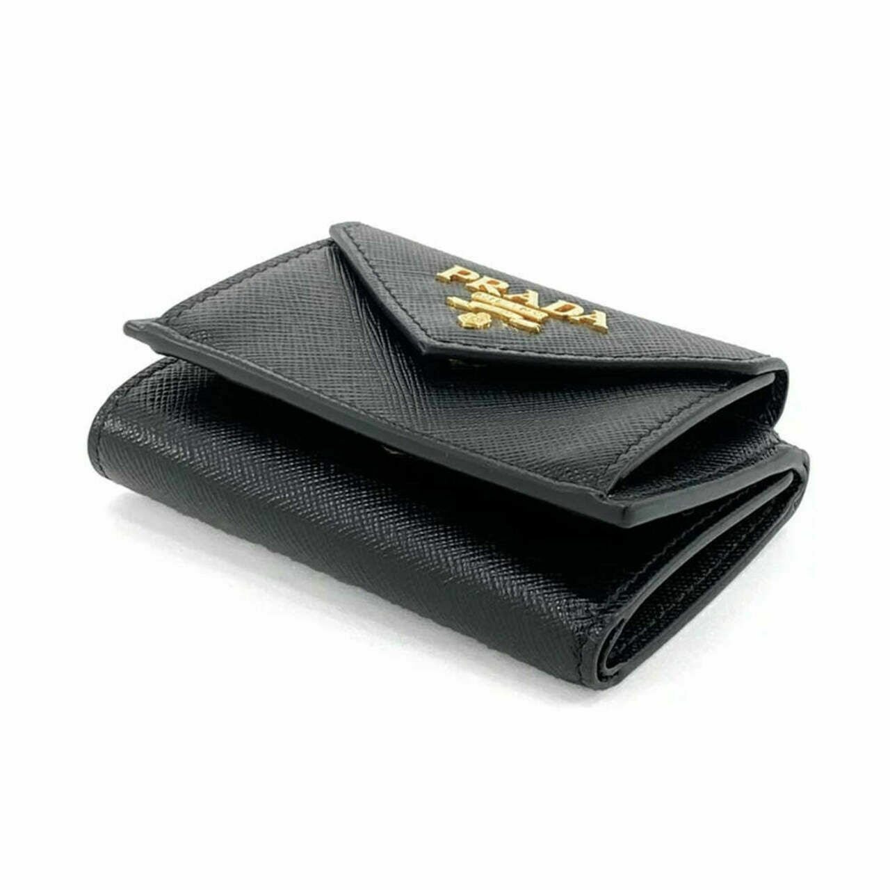 Prada Small Saffiano Leather Wallet External Flap Black Ghw