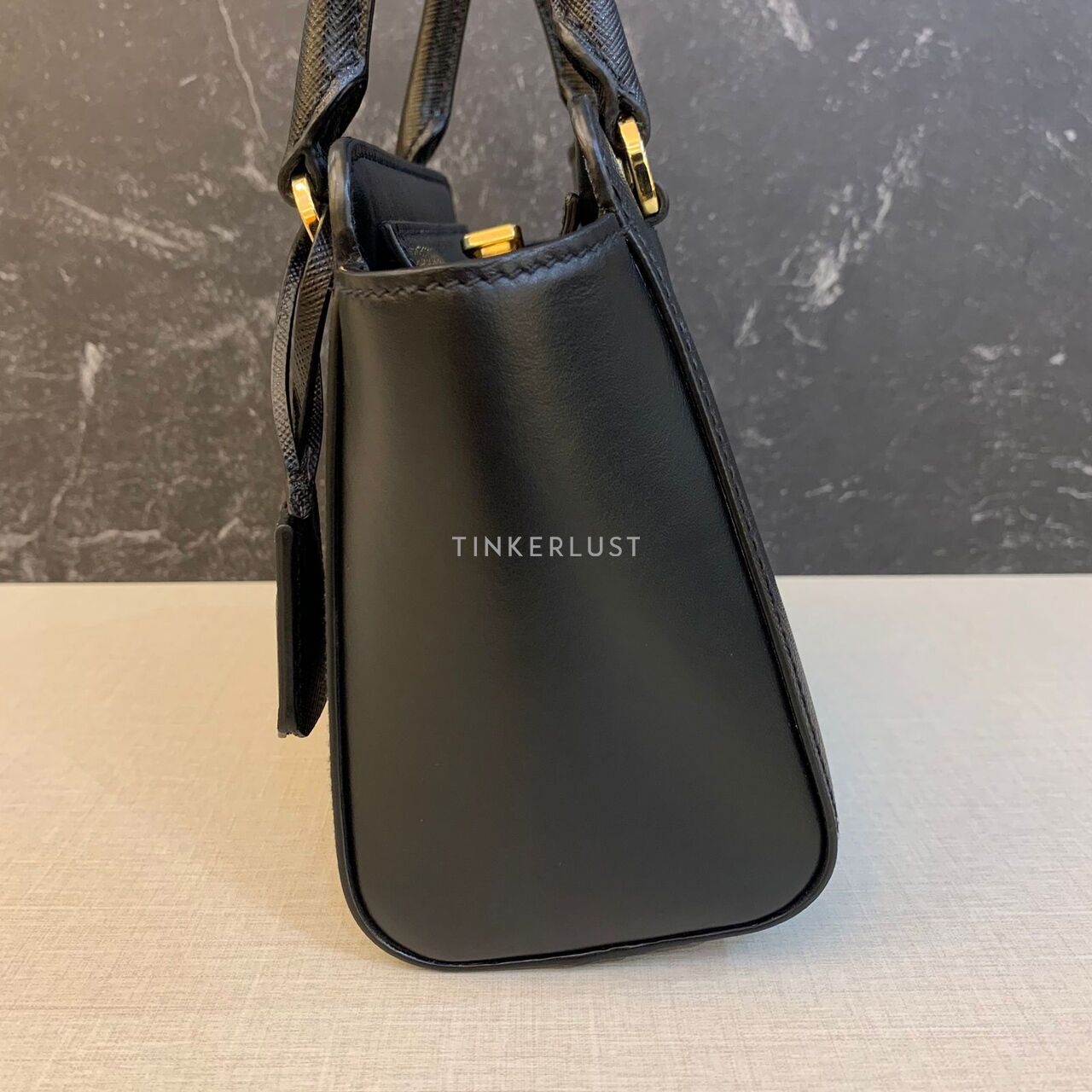 Prada 1BA380 Mini Galleria Saffiano Black GHW Satchel