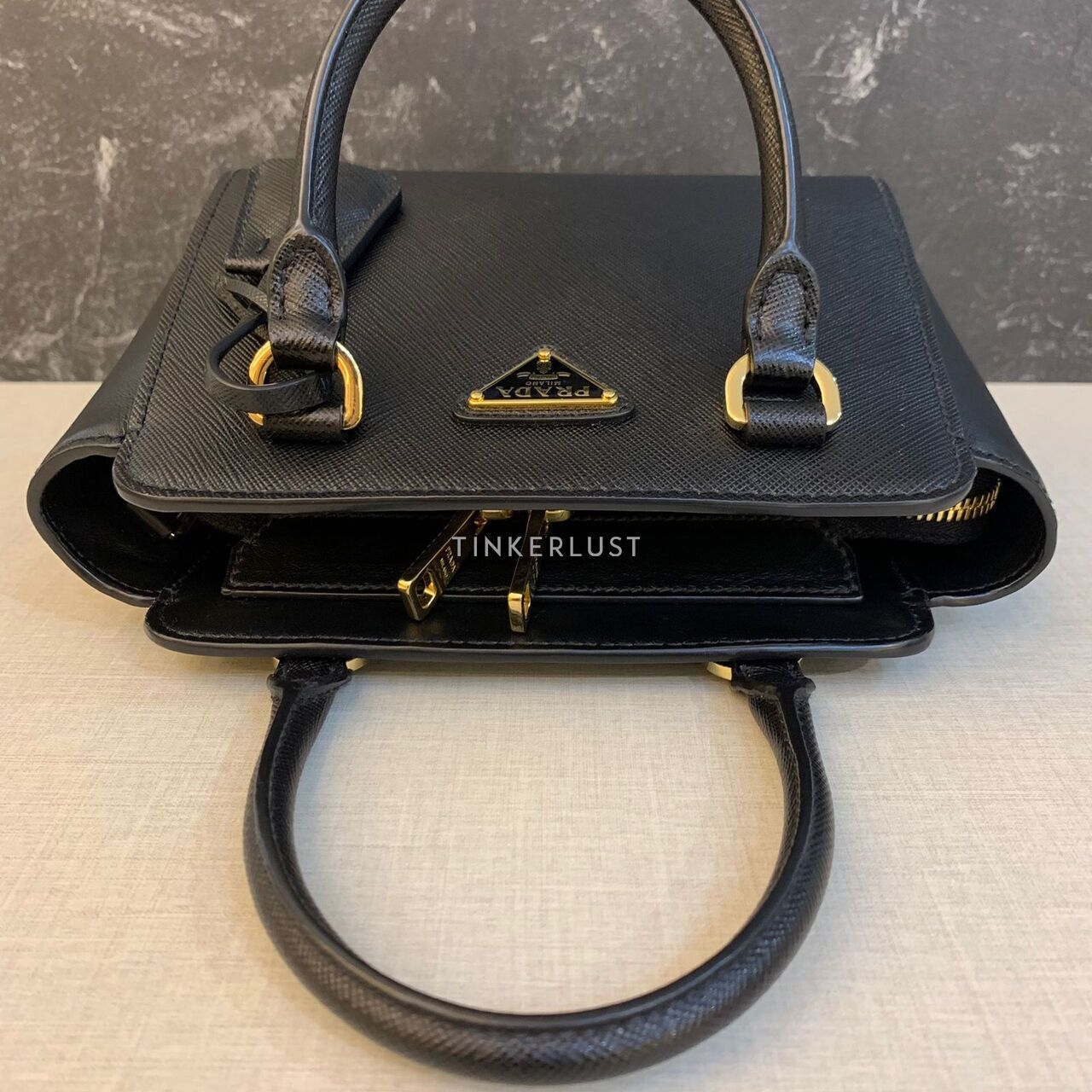 Prada 1BA380 Mini Galleria Saffiano Black GHW Satchel