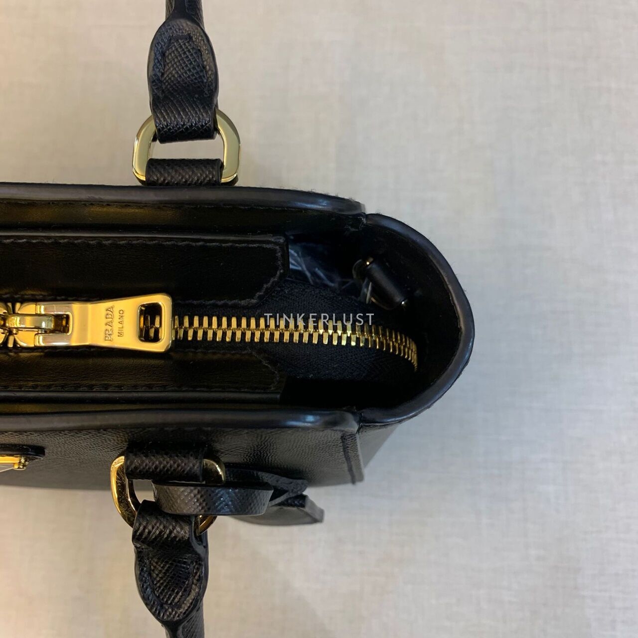 Prada 1BA380 Mini Galleria Saffiano Black GHW Satchel