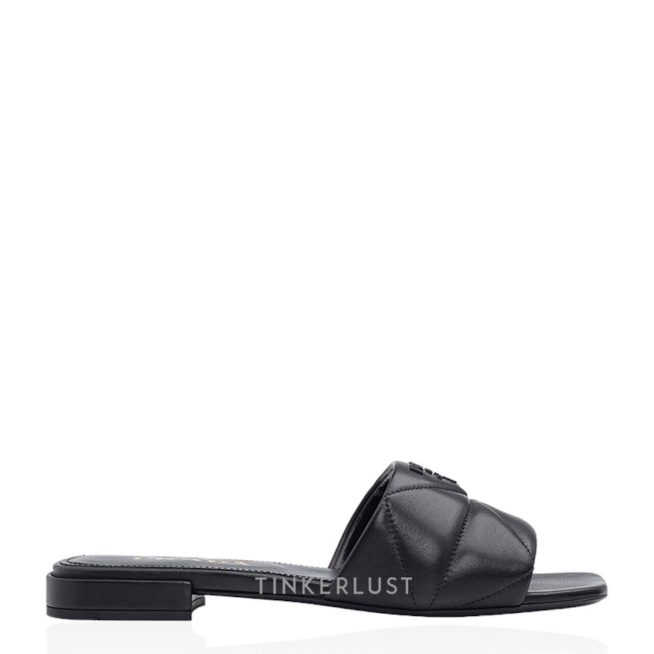 Prada Women Logo Quilted in Black Nappa Leather Sandals 