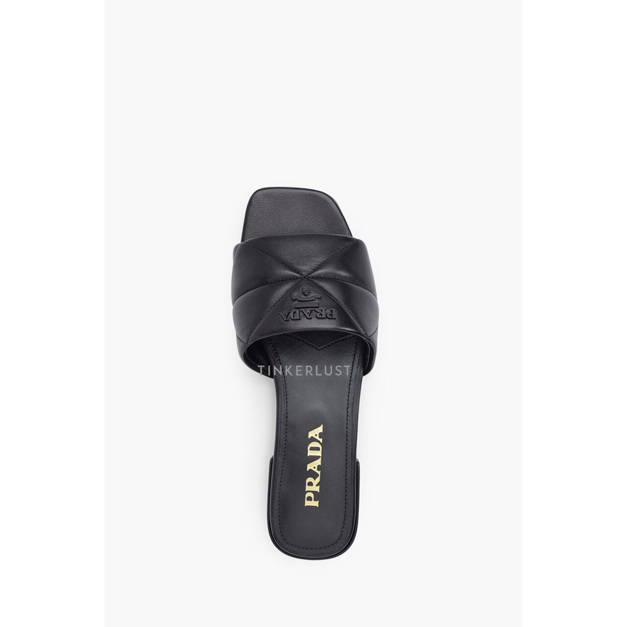 Prada Women Logo Quilted in Black Nappa Leather Sandals 